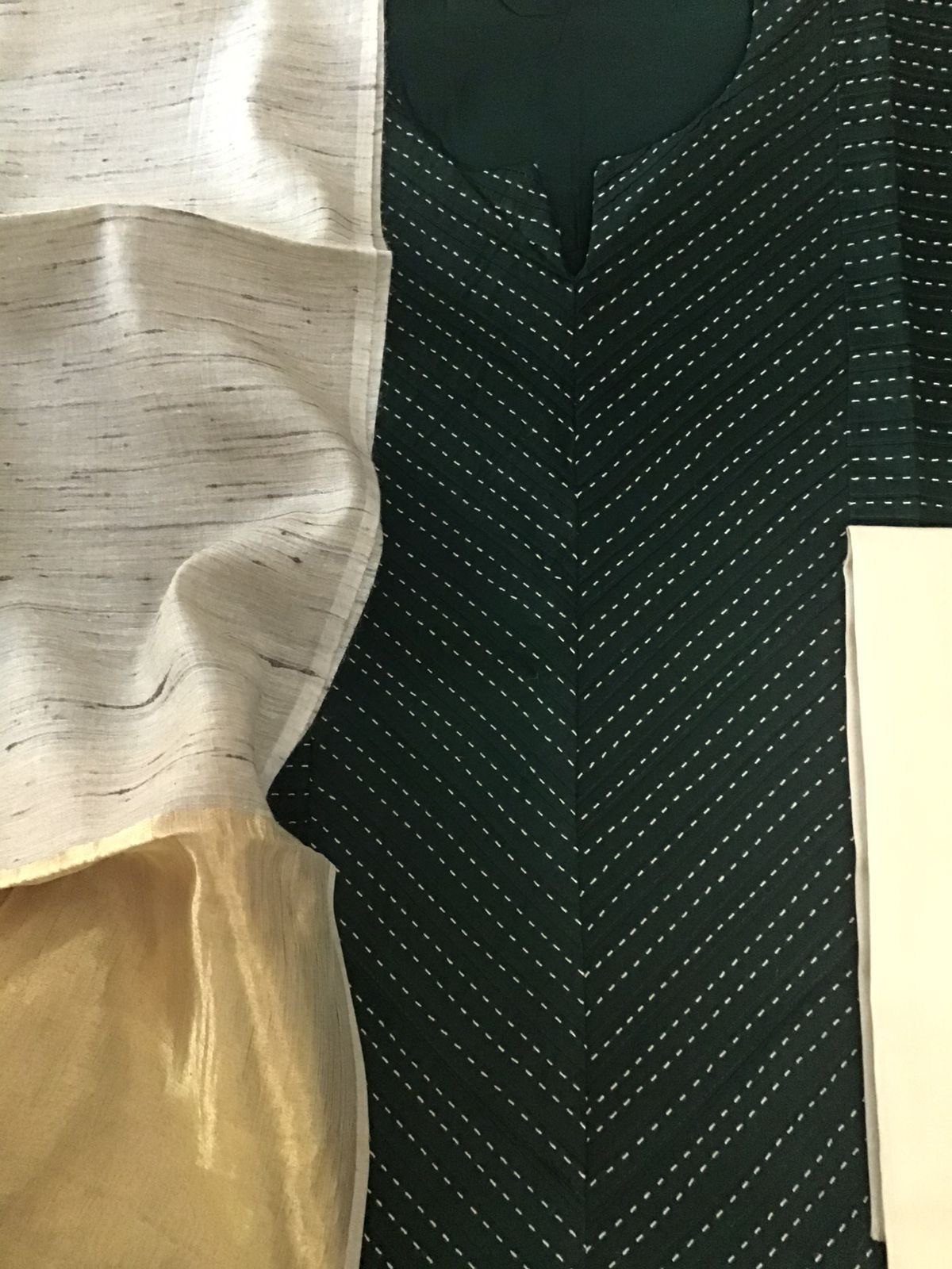 Pure Cotton Silk Embroidered Suit - Green