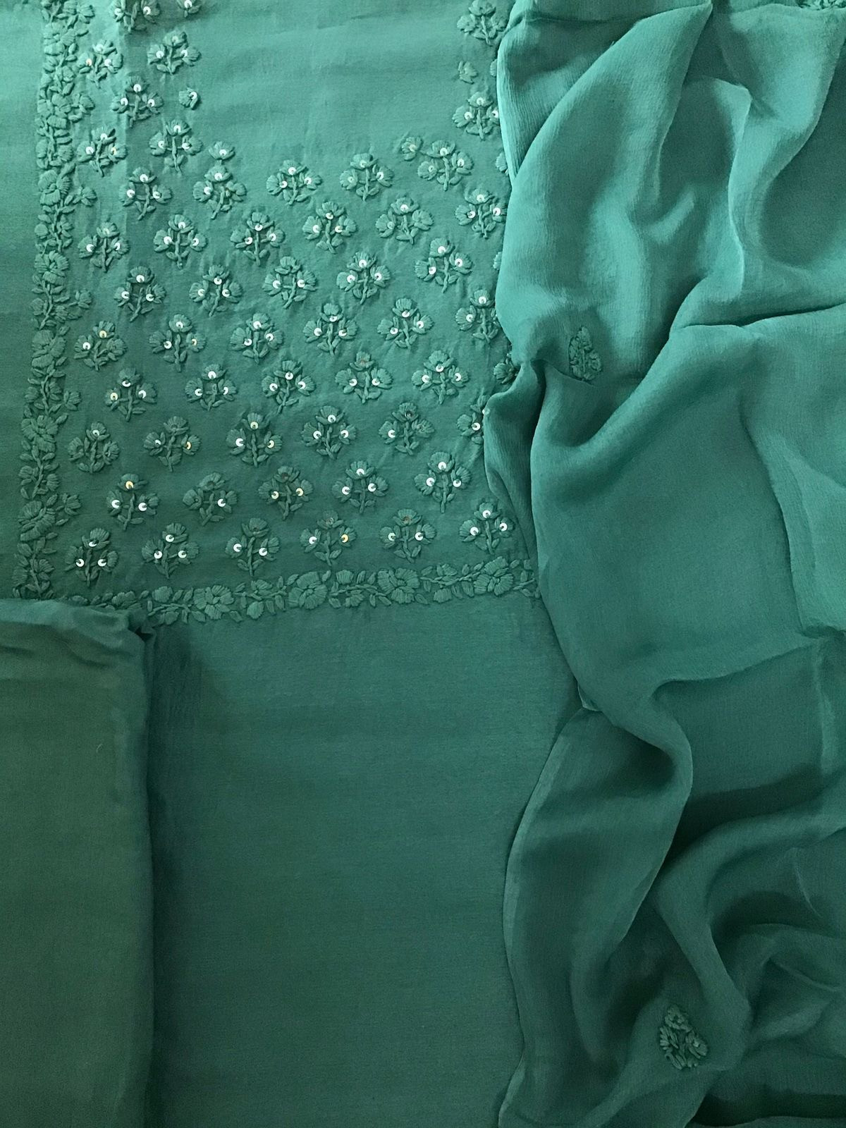 Pure Chanderi Silk Embroidered Suit - Green