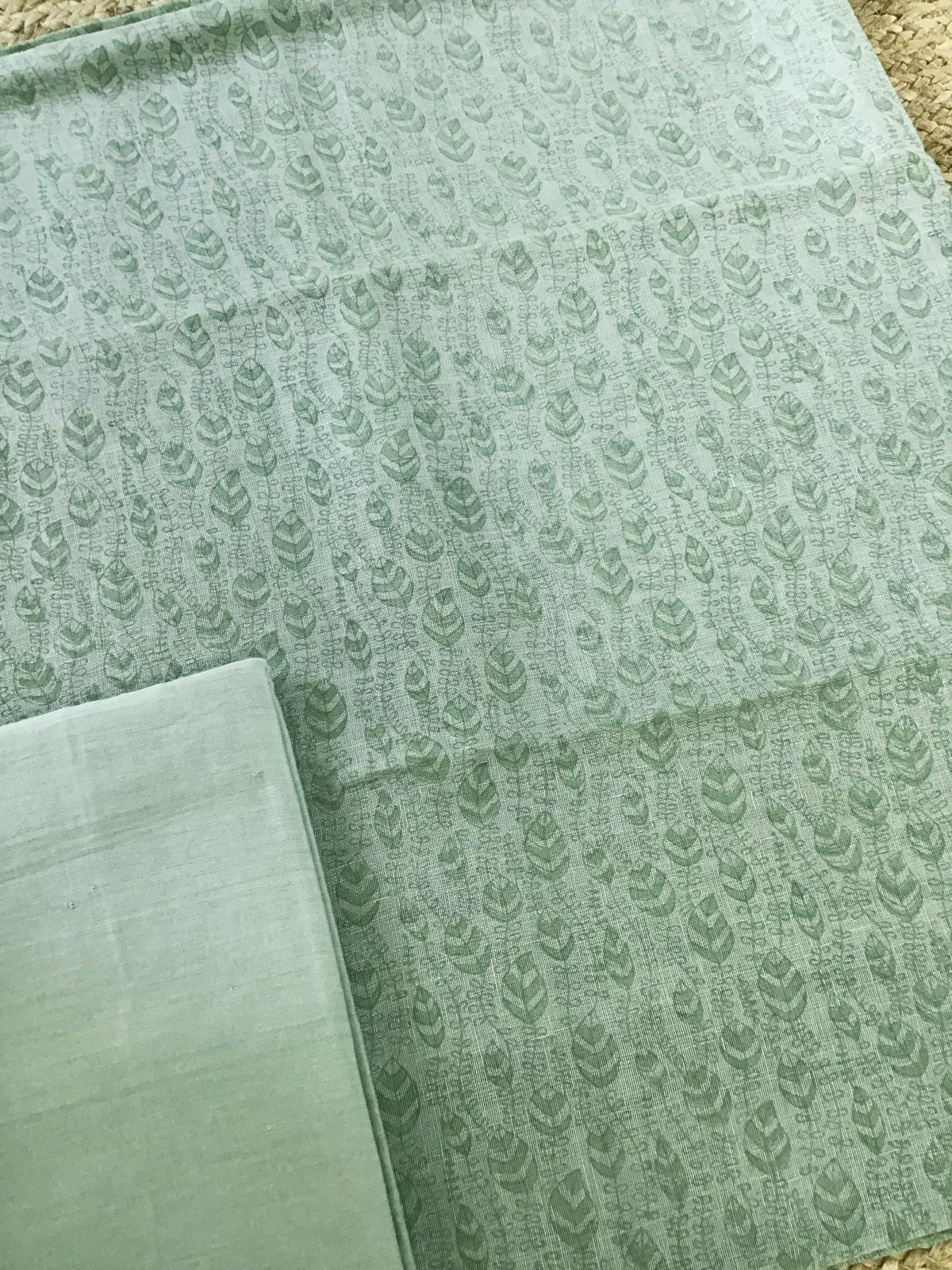 Pure Linen Jute Cotton Printed Suit - Green