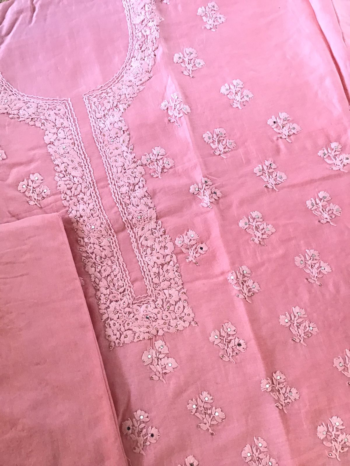 Pure Chanderi Embroidered Suit - Pink