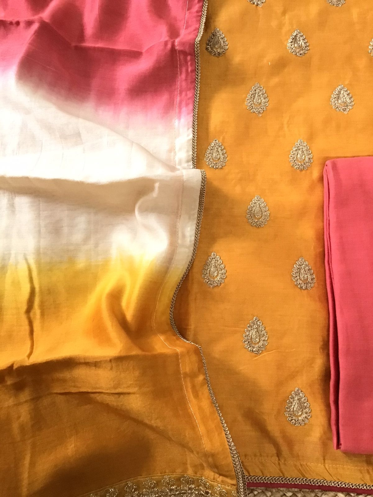 Pure Chanderi Embroidered Suit - Yellow