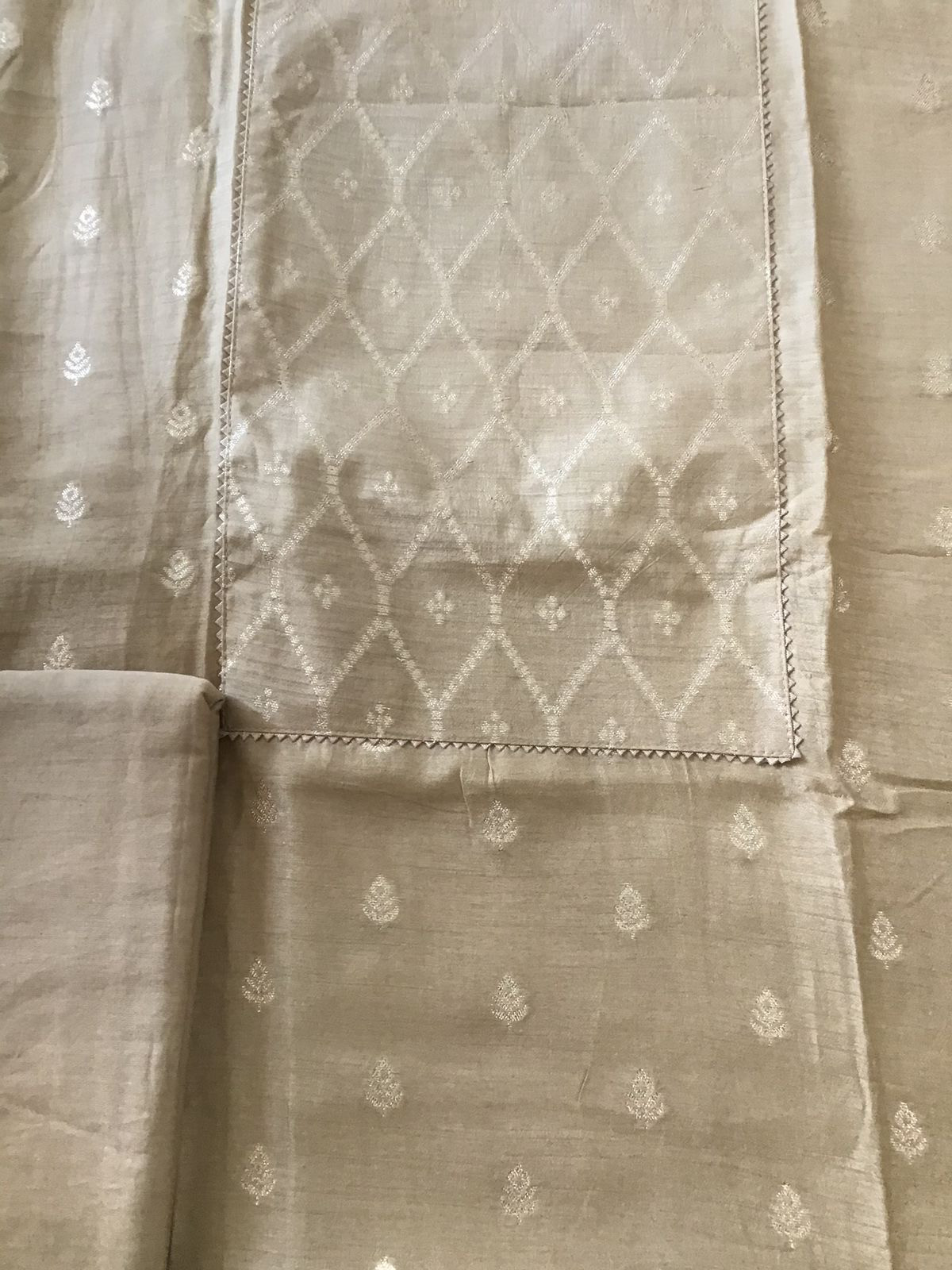Pure Upada Silk Banarasi Weaved Suit - Beige