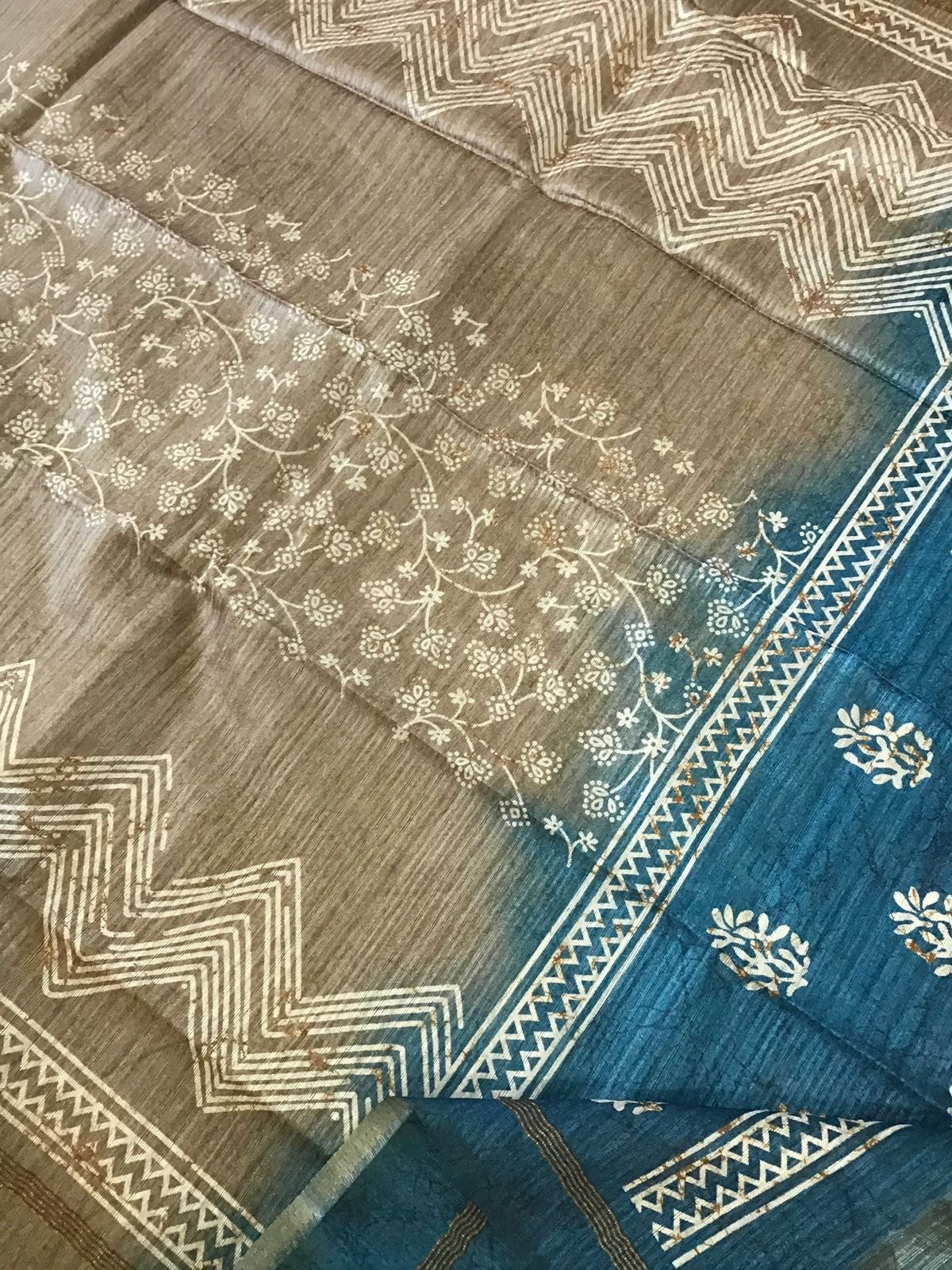 Soft Kora Chanderi Printed Embroidered Suit - Blue