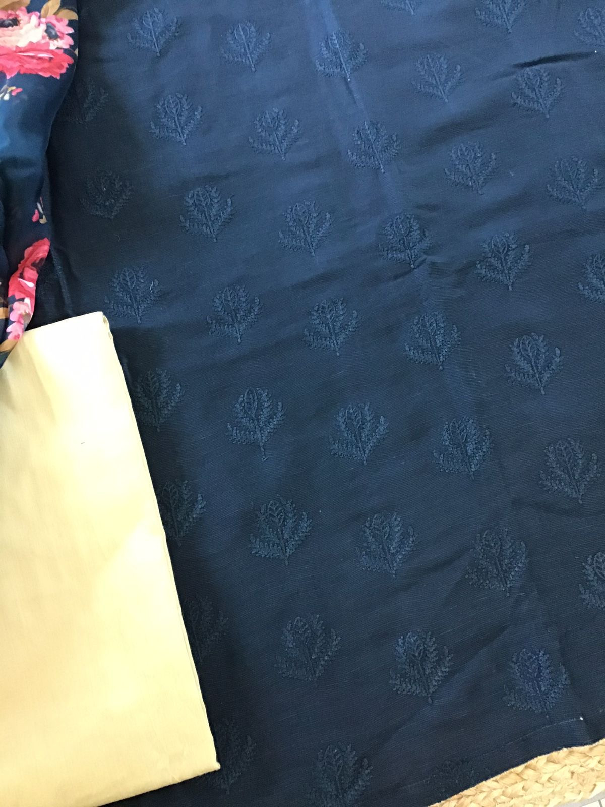 Pure Linen Chanderi Silk Embroidered Suit - Blue