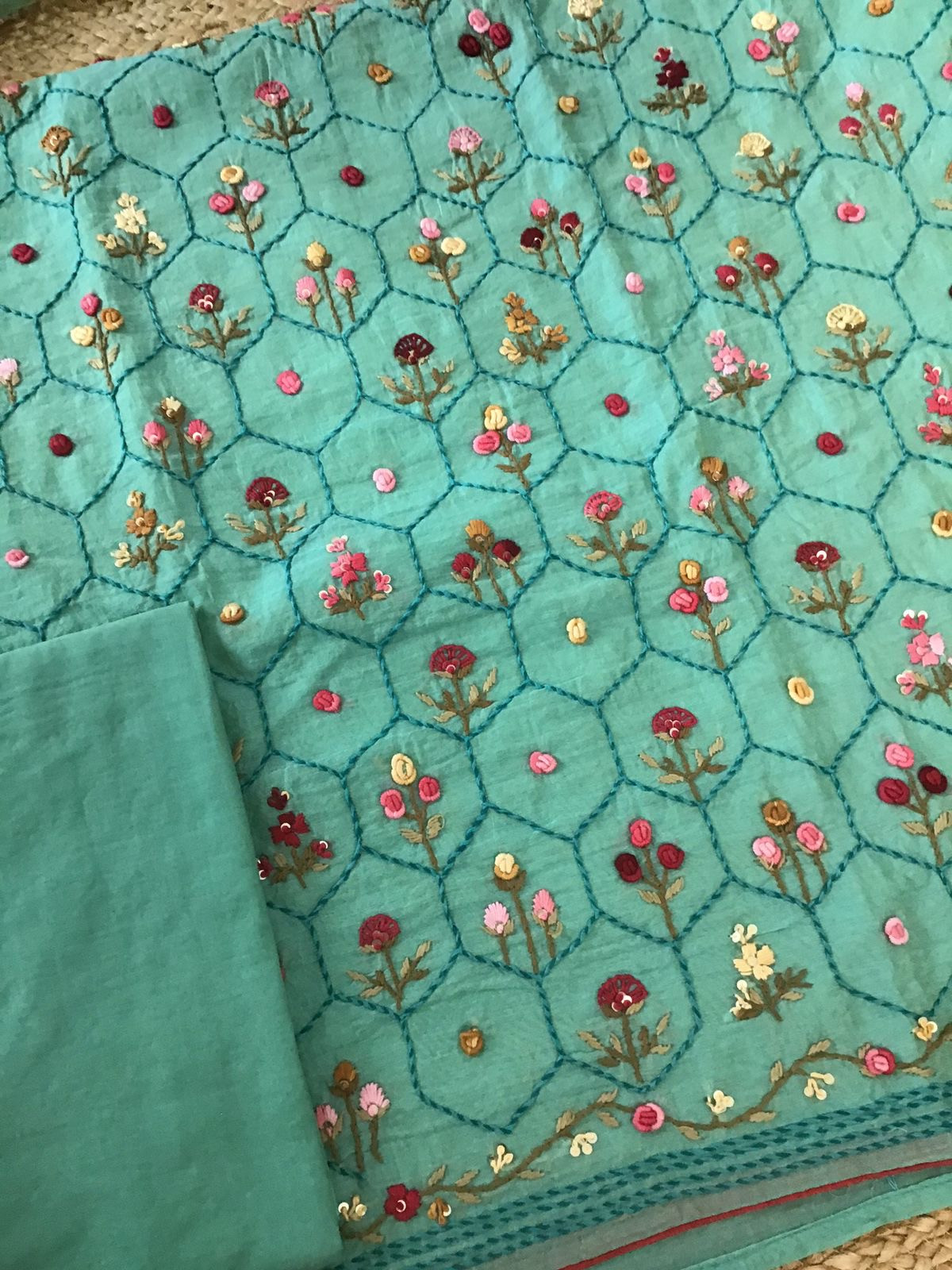 Soft Chanderi Embroidered Suit - Green