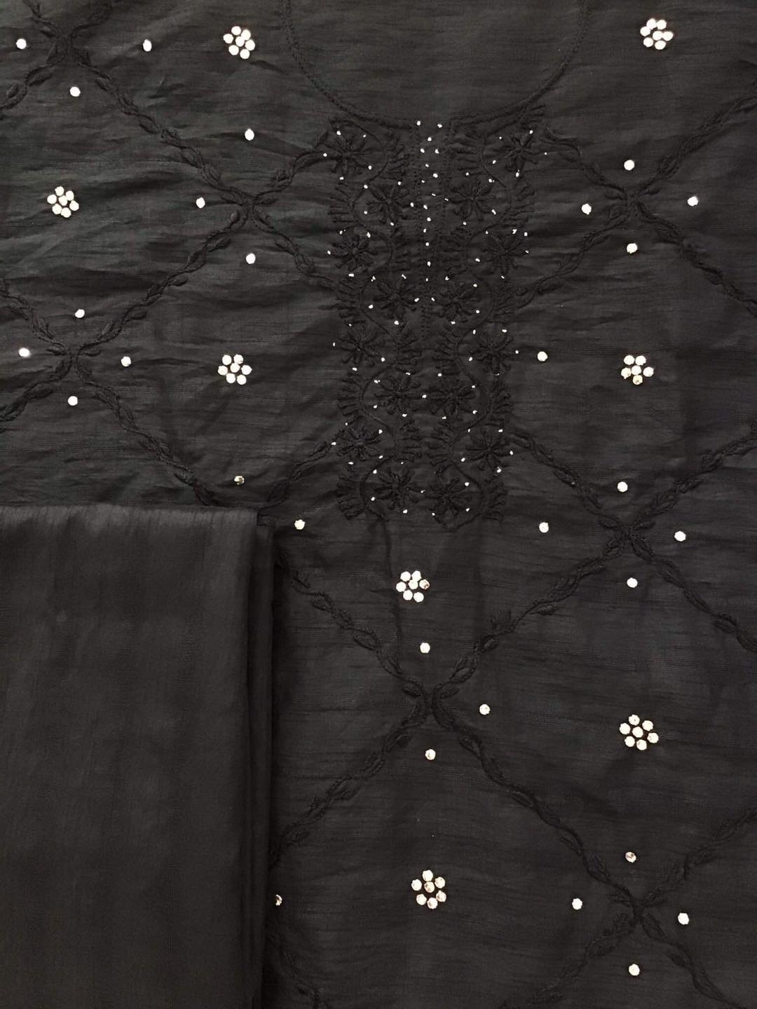 Pure Bhagalpuri Silk Chikankari Embroidered Suit - Black