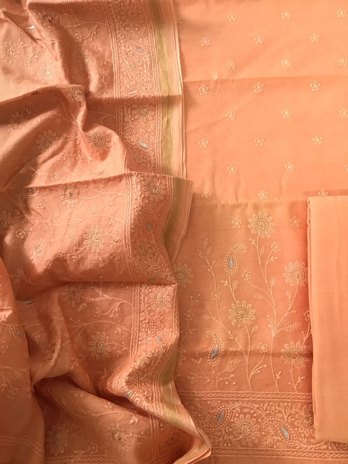 Pure Chanderi Embroidered Suit - Orange