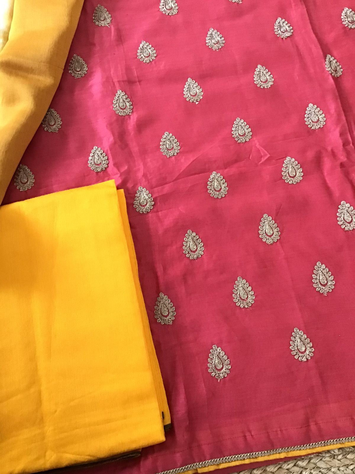 Pure Chanderi Embroidered Suit - Pink