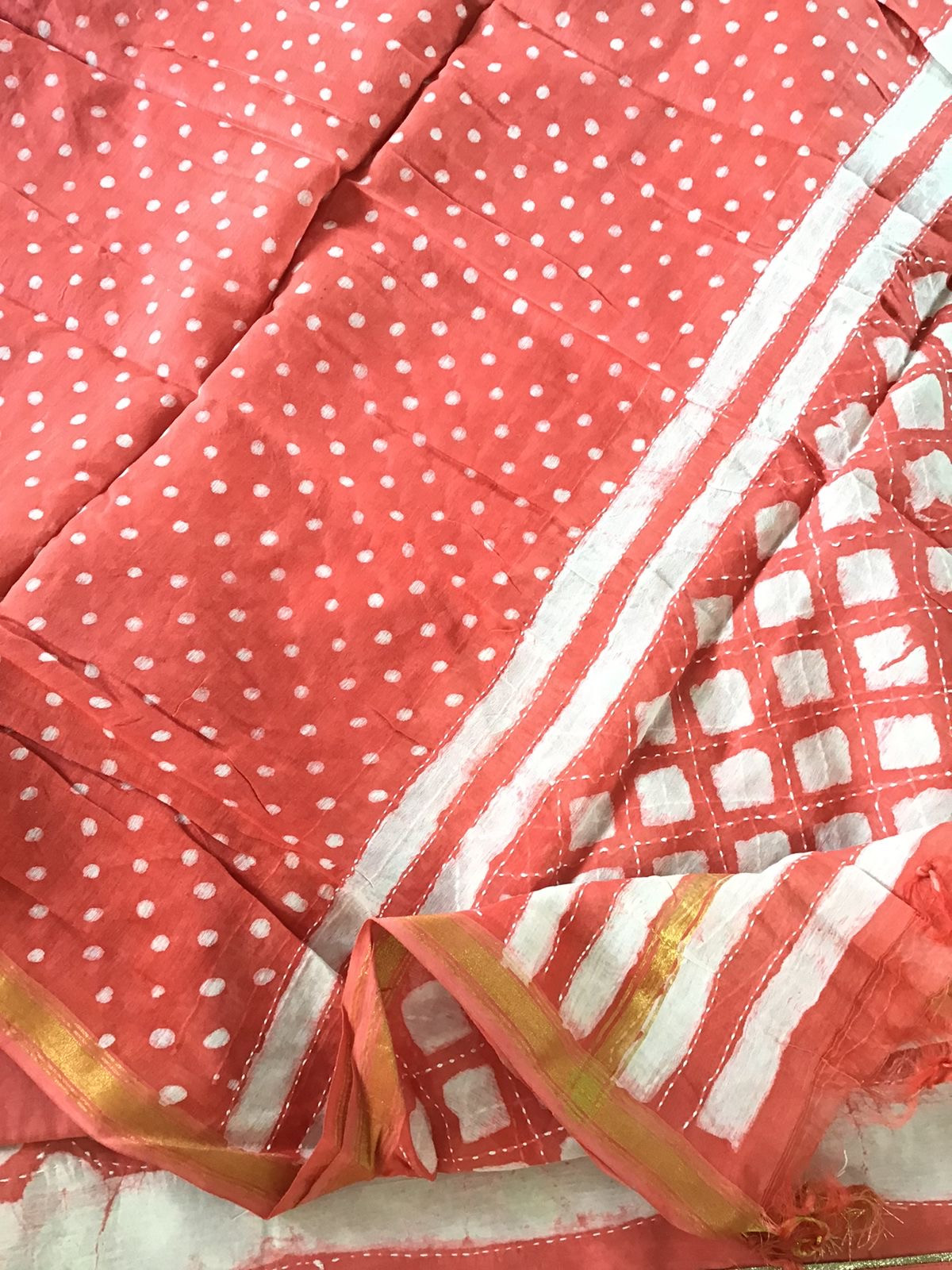 Pure Chanderi Printed Embroidered Suit - Peach