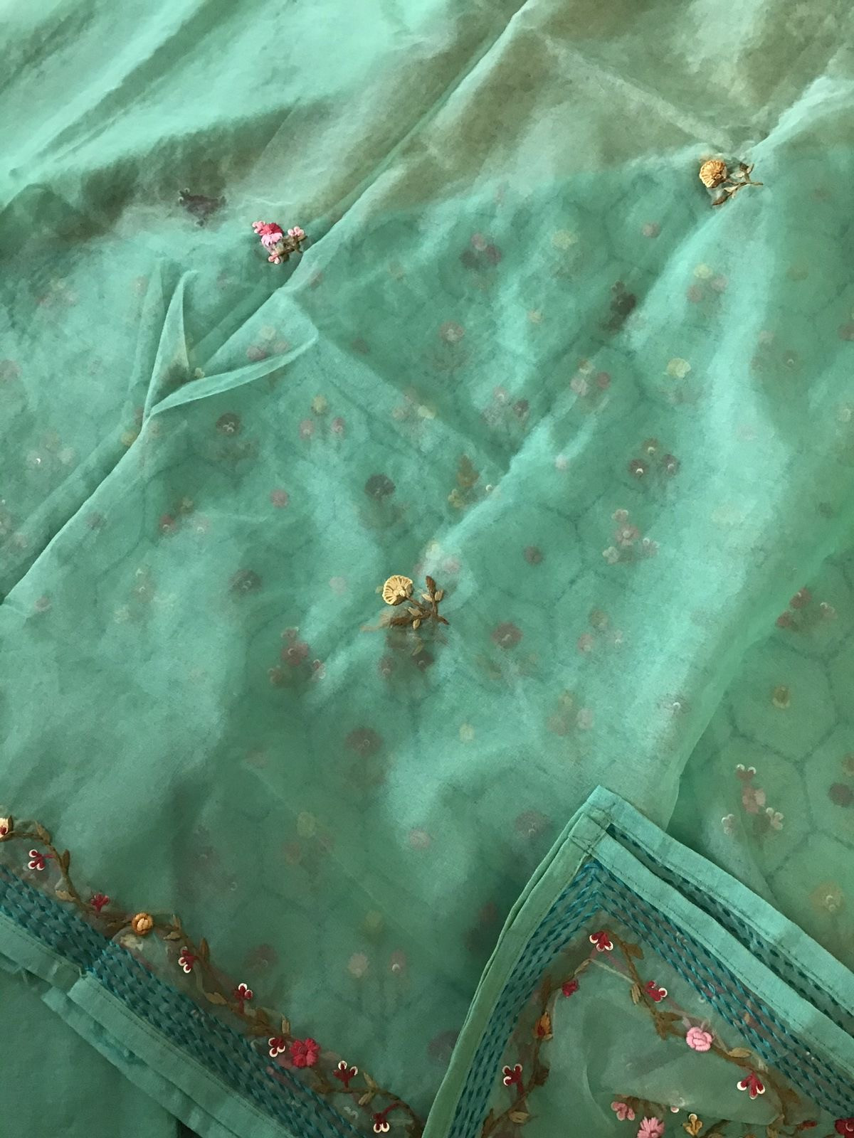 Soft Chanderi Embroidered Suit - Green