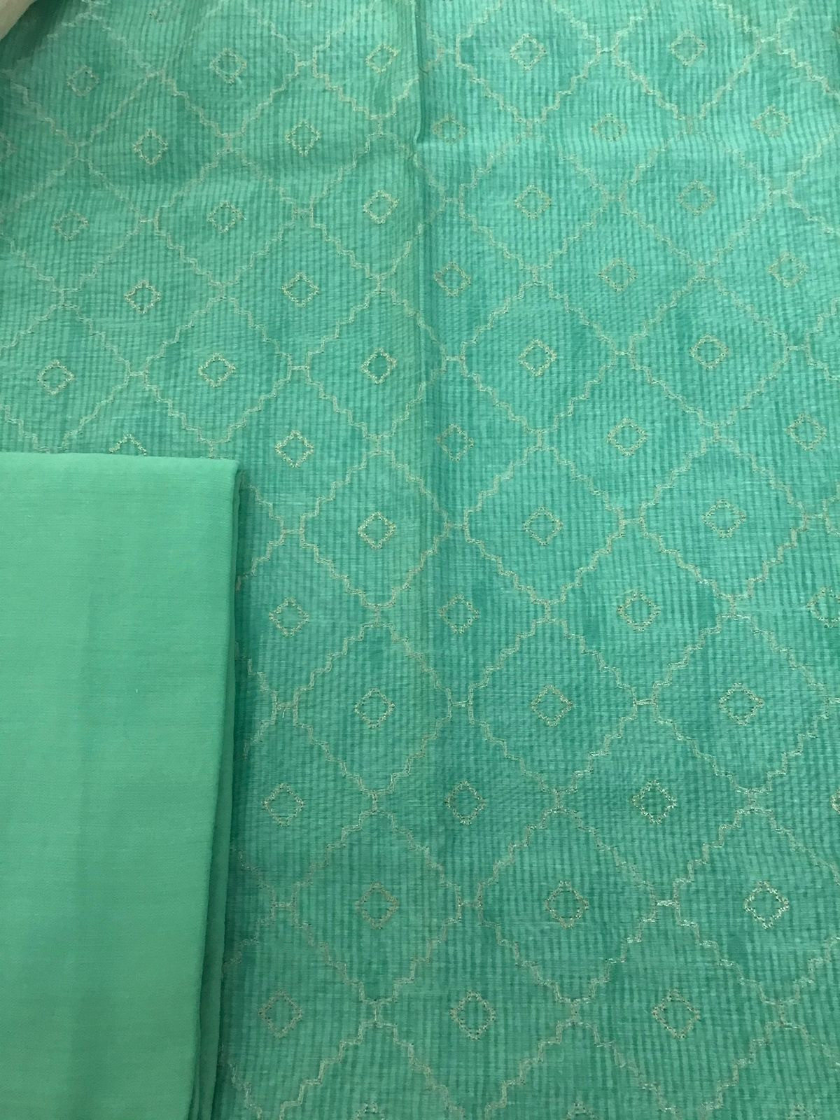 Soft Kora Chanderi Printed Embroidered Suit - Green