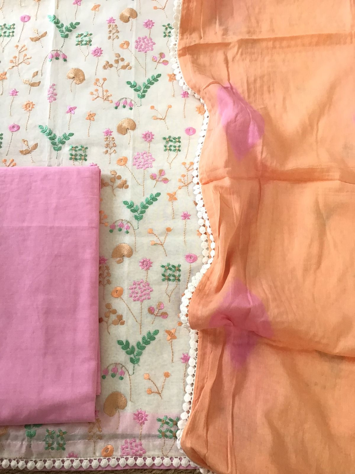 Pure Cotton Embroidered Suit - Offwhite