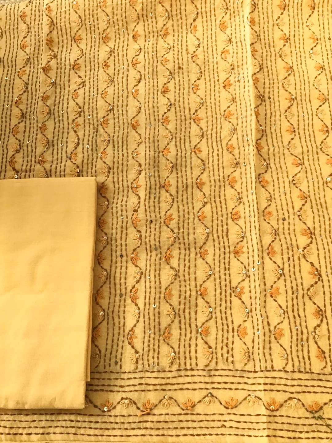Pure Chanderi Embroidered Suit - Yellow
