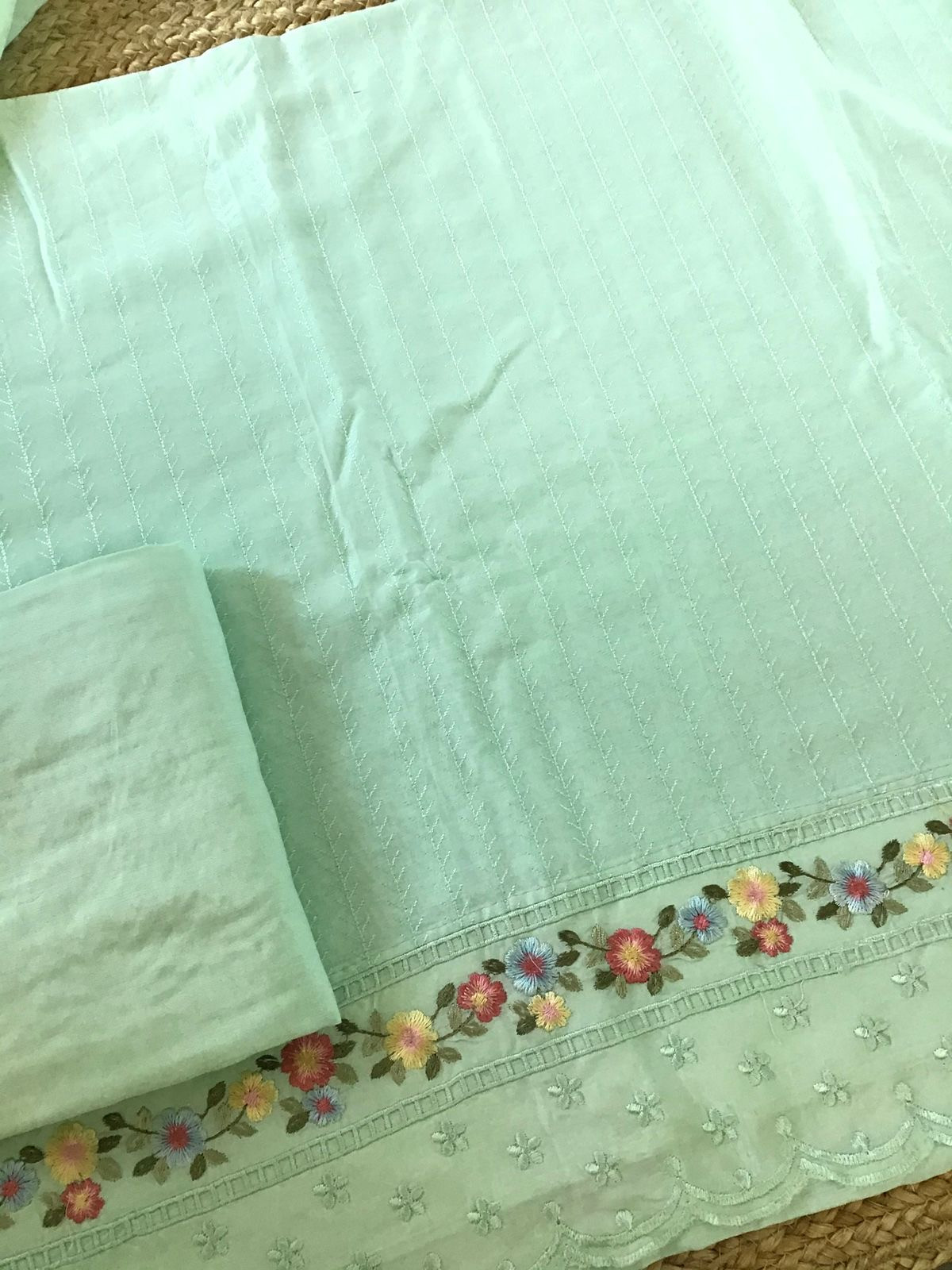 Pure Chanderi Embroidered Suit - Green