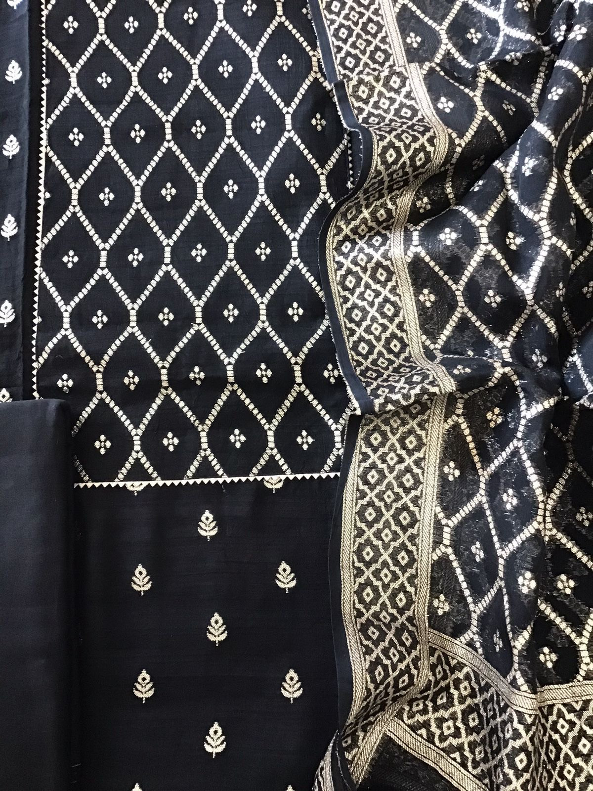 Pure Upada Silk Banarasi Weaved Suit - Black