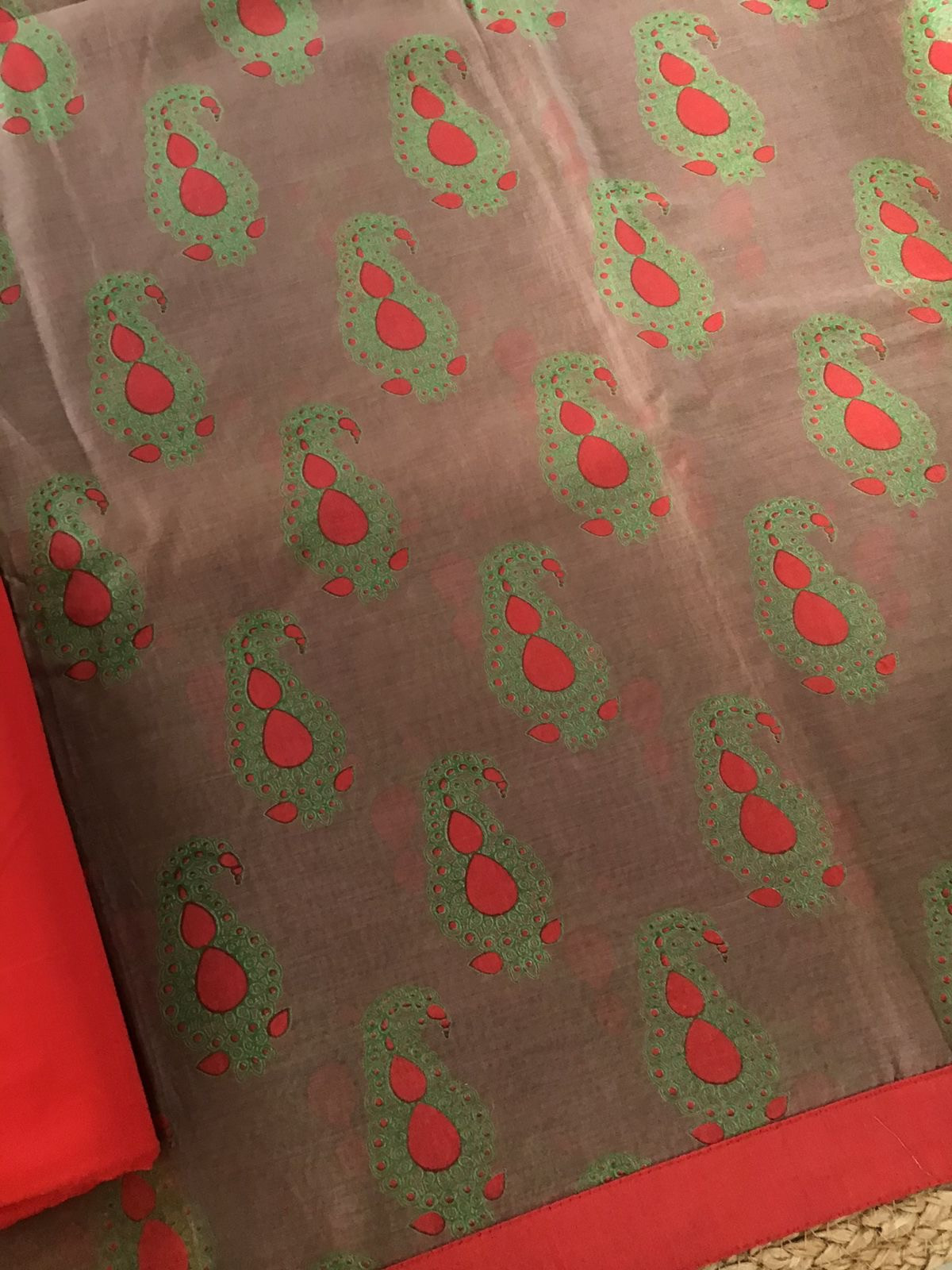 Pure Chanderi Printed Suit - BrownOrange