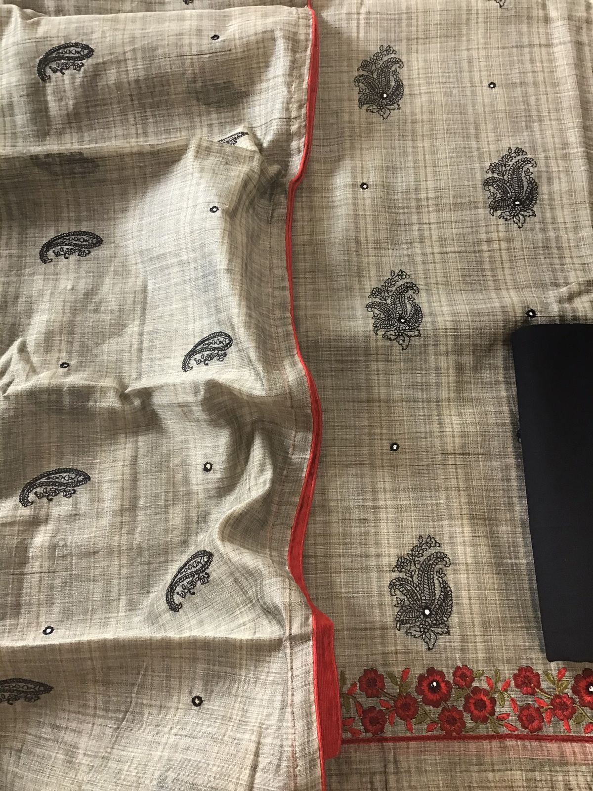 Soft Khadi Chanderi Embroidered Suit - Brown