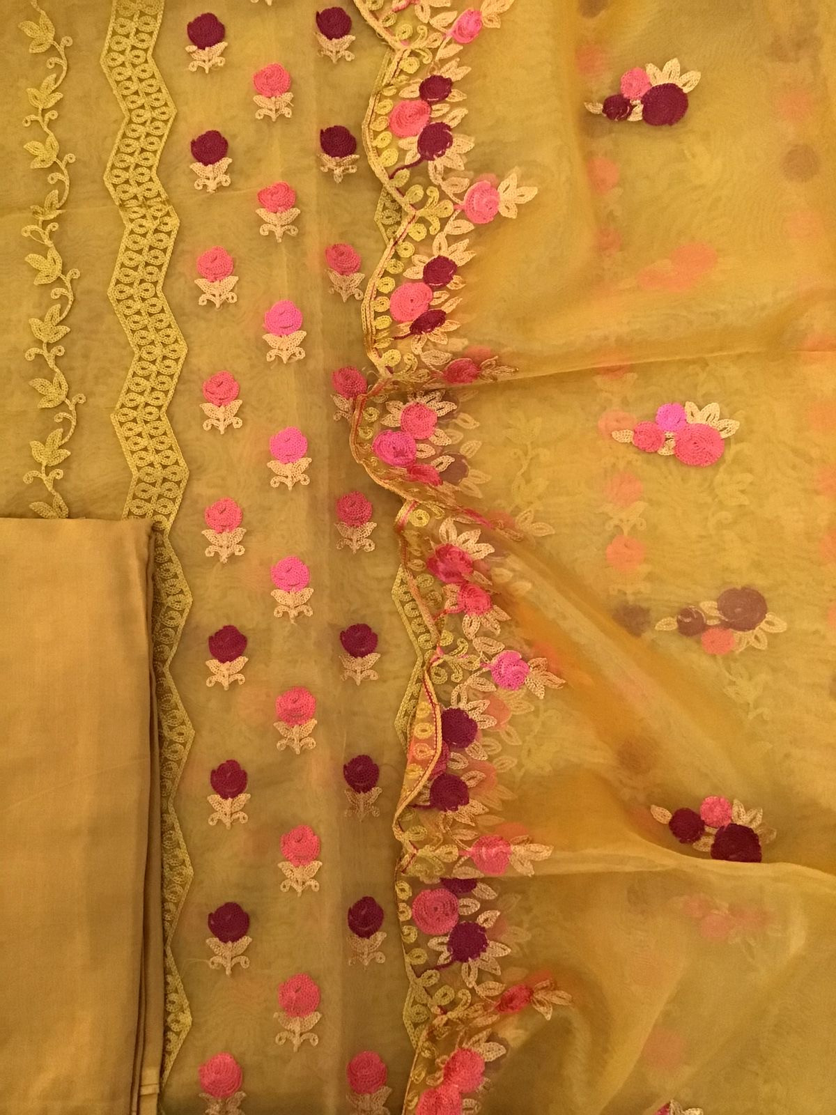 Soft Organza Embroidered Suit - Yellow
