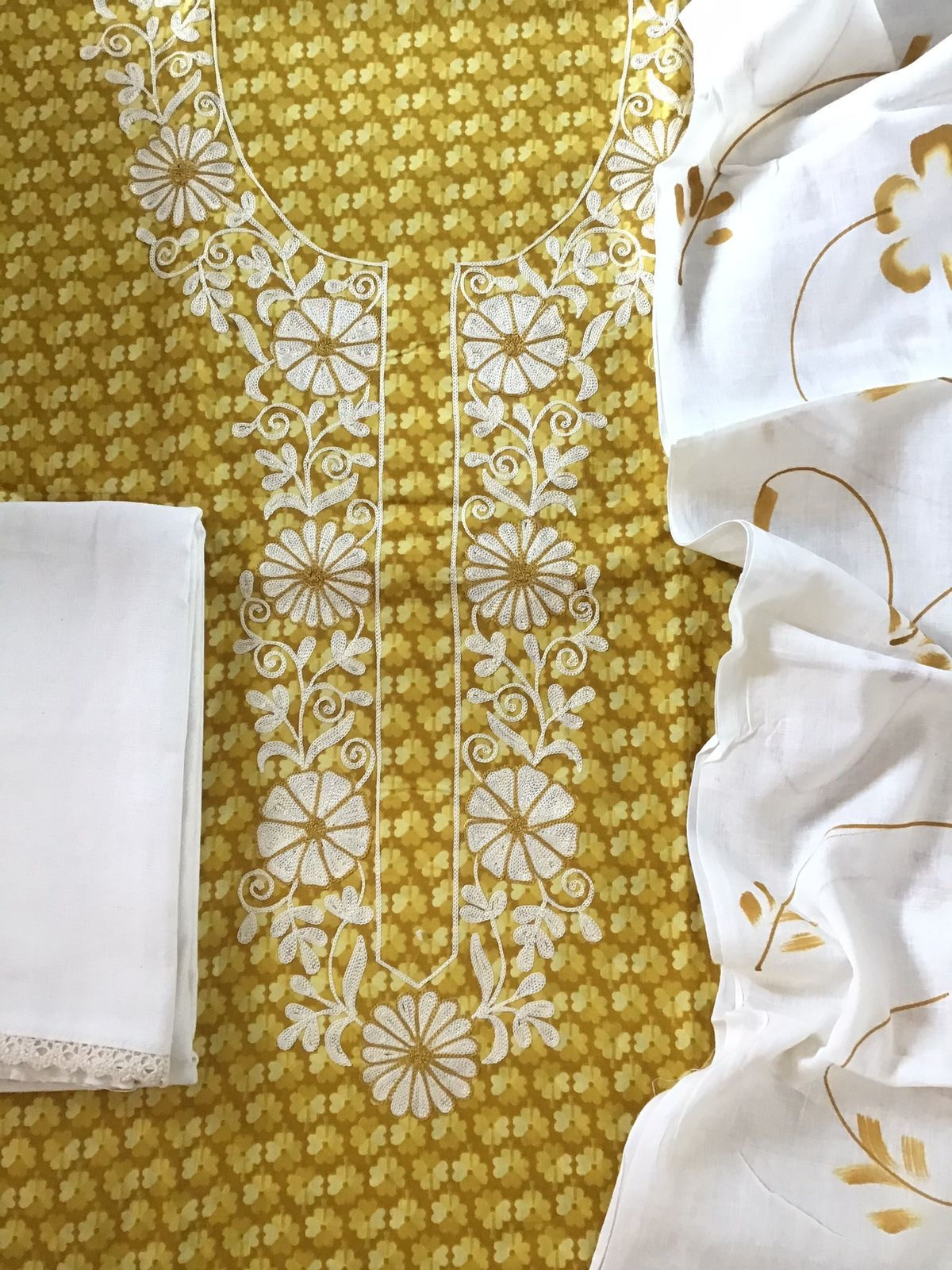 Pure Cotton Printed Embroidered Suit - Yellow