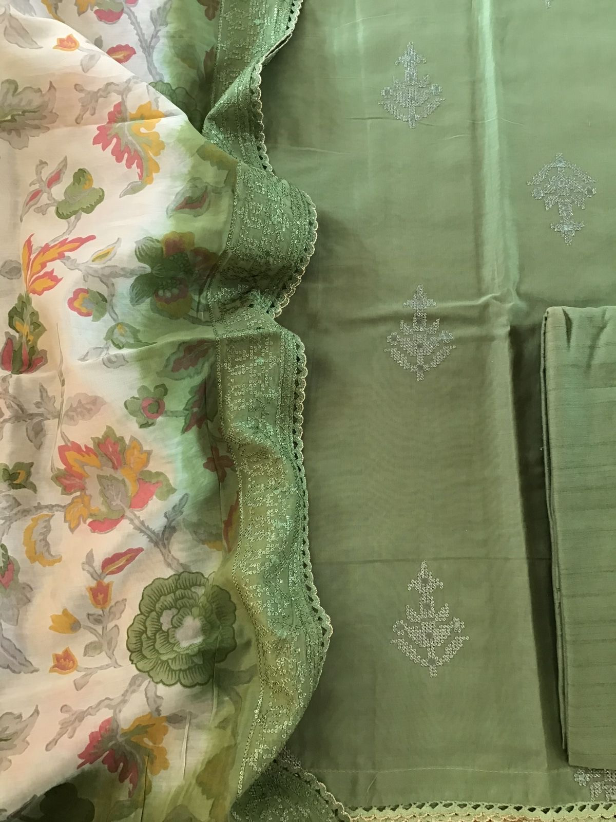 Soft Chanderi Silk Embroidered Suit - Green