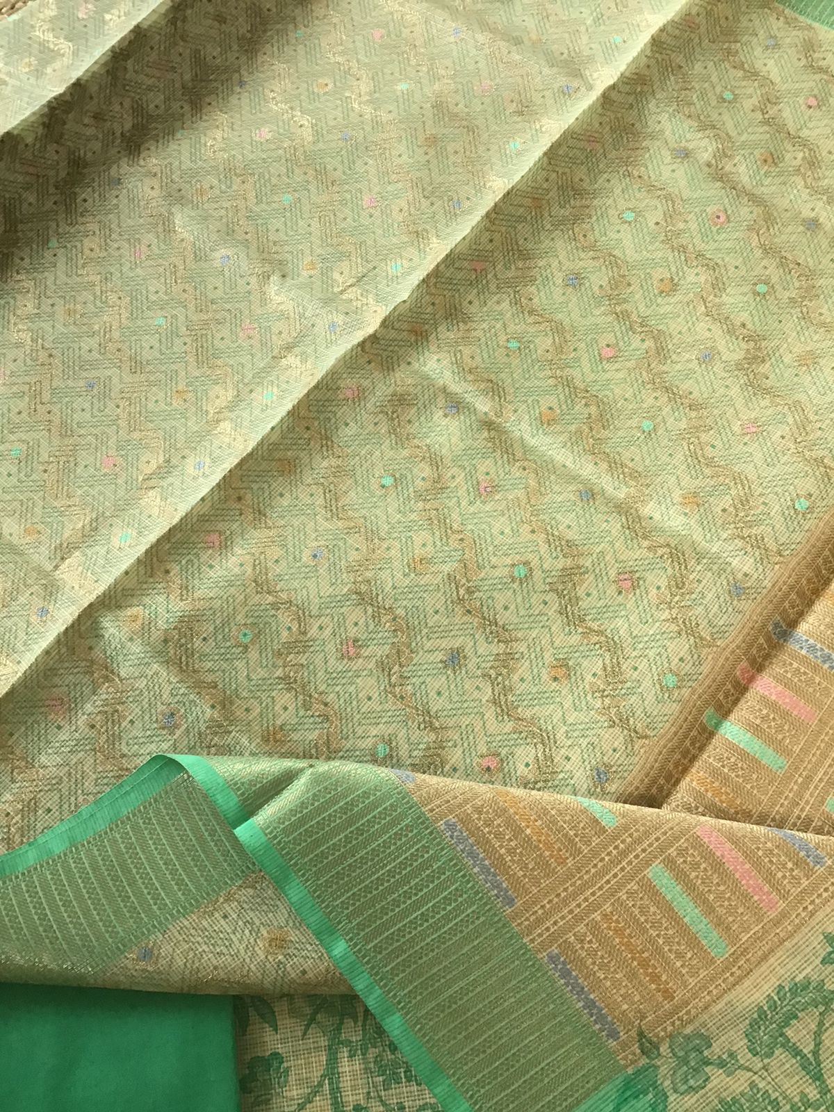 Pure Kota Tissue Printed Suit - Green