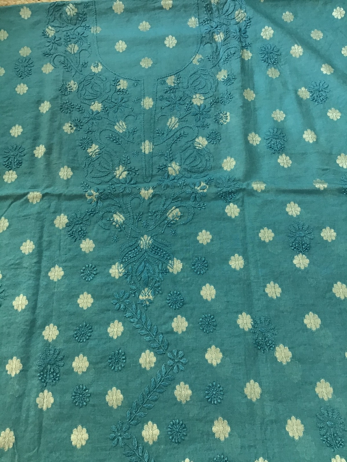 Pure Chanderi Chikankari Embroidered Suit - Blue