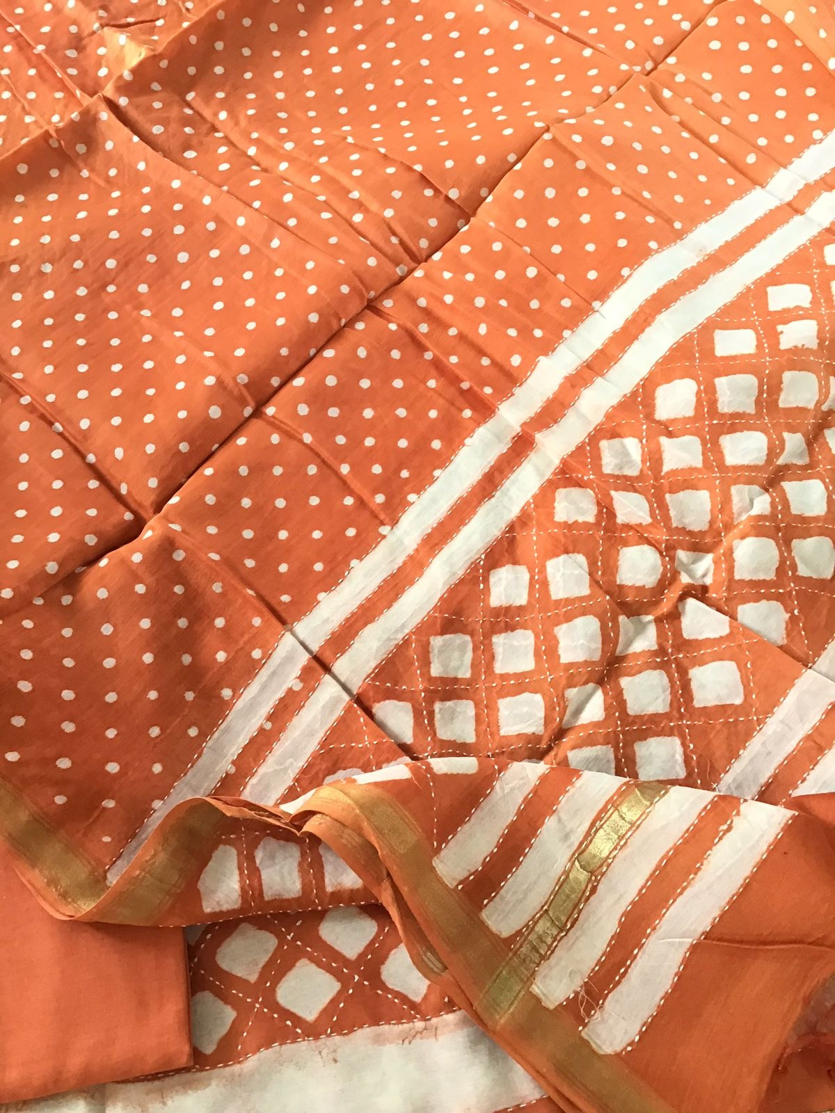 Pure Chanderi Printed Embroidered Suit - Orange