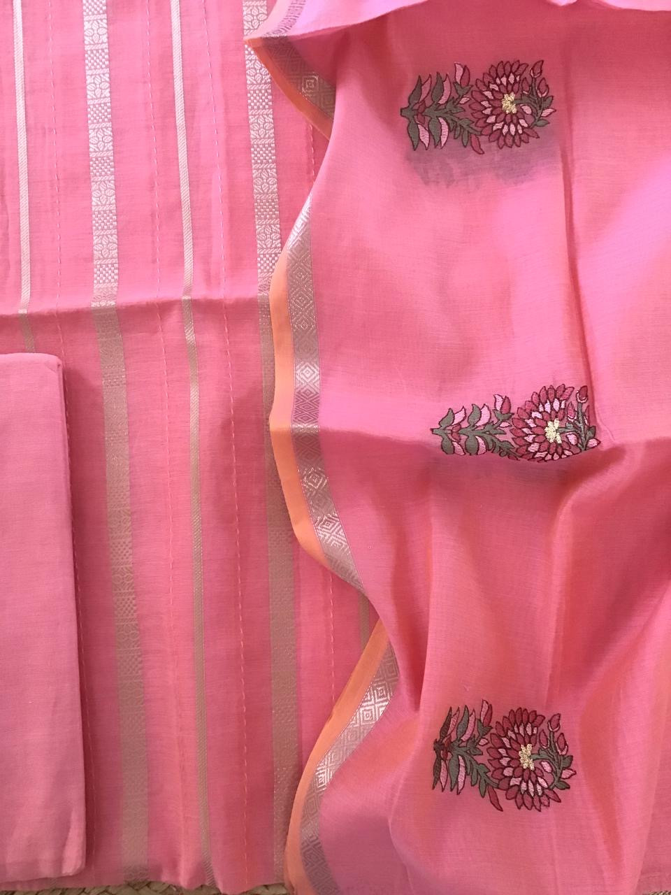 Pure Chanderi Silk Banarasi Weaved Embroidered Suit - Pink