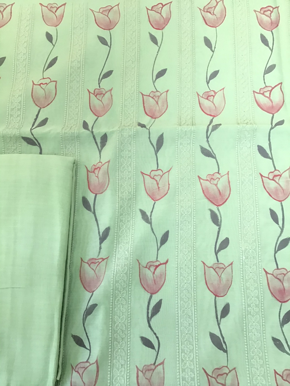 Soft Chanderi Cotton Brush Painted Embroidered Suit - Green