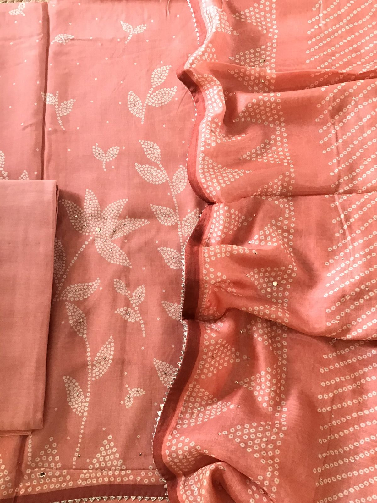 Pure Muslin Printed Embroidered Suit - Peach