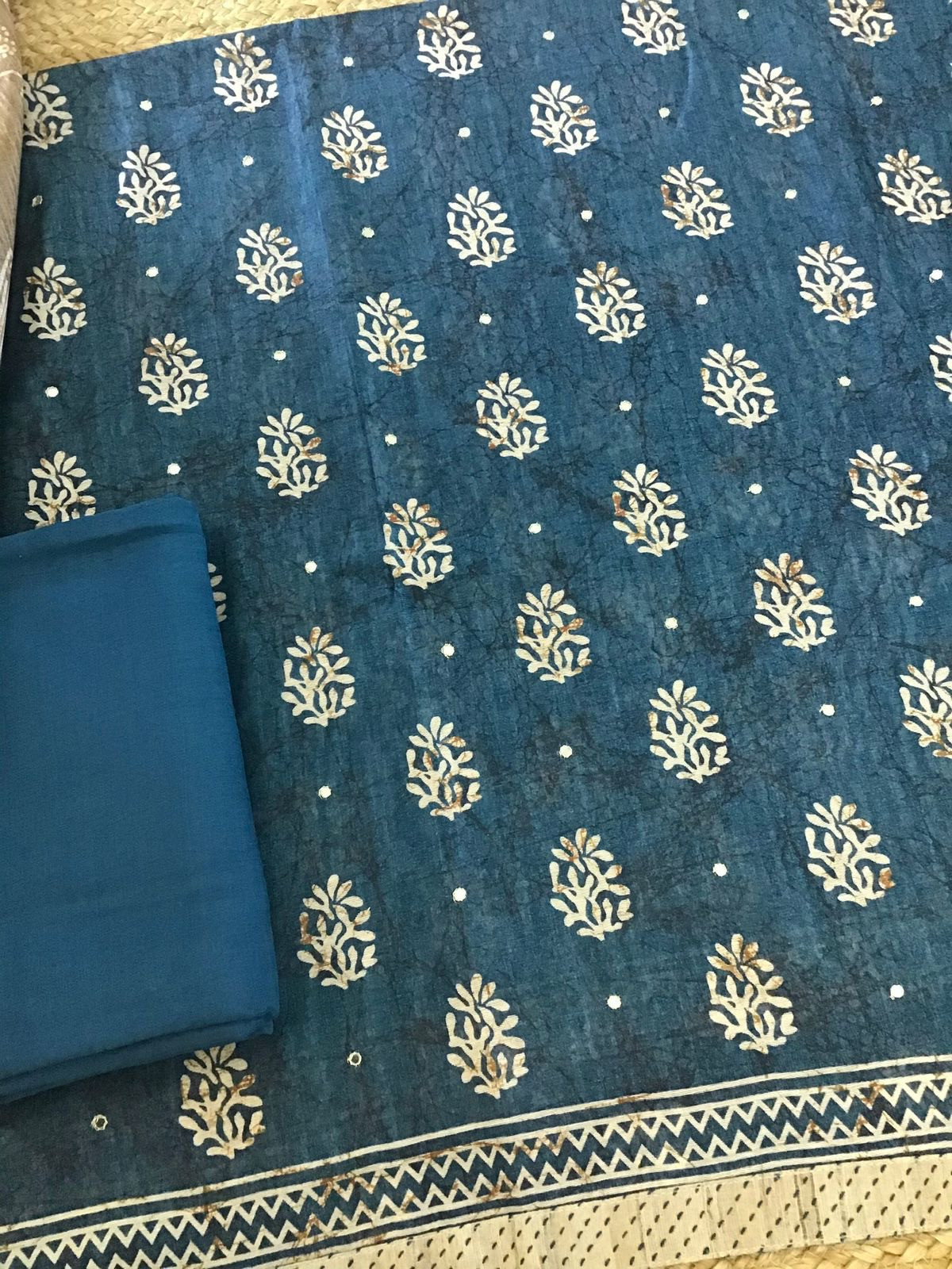 Soft Kora Chanderi Printed Embroidered Suit - Blue