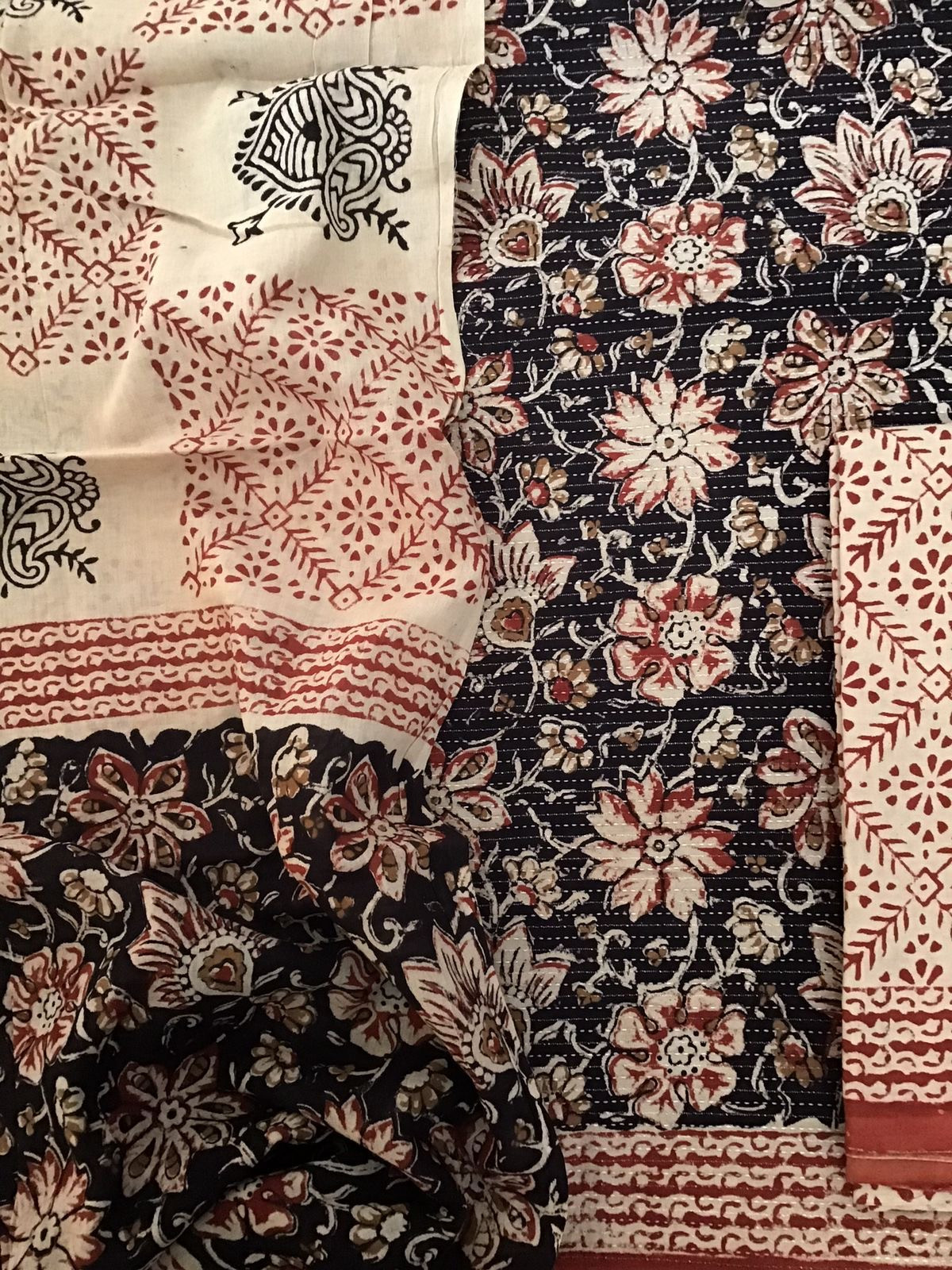 Pure Cotton Printed Embroidered Suit - Black