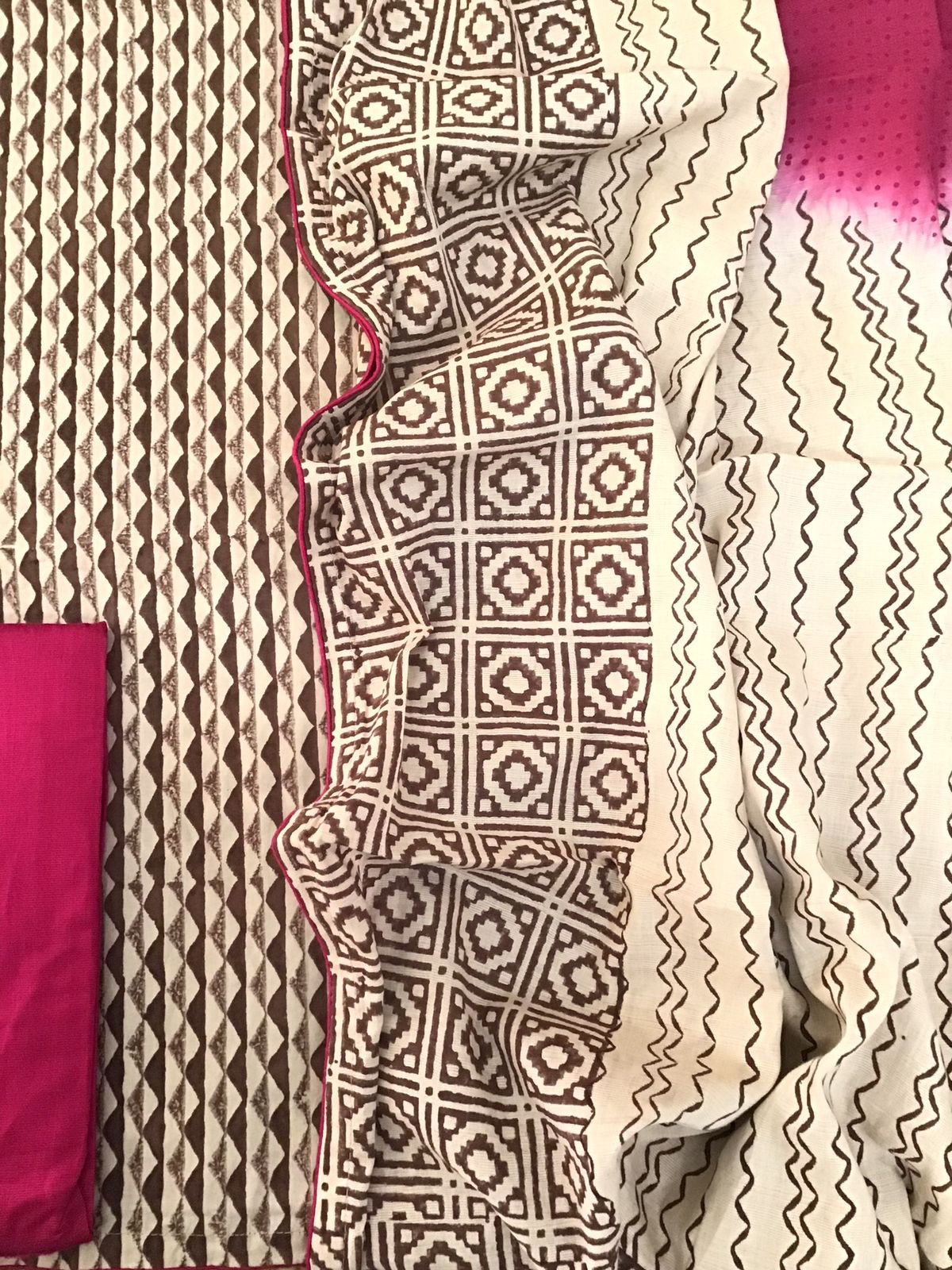 Pure Cotton Printed Suit - Brown