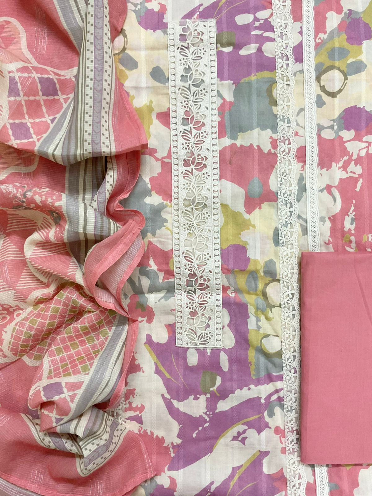 Pure Cotton Printed Embroidered Suit - Pink