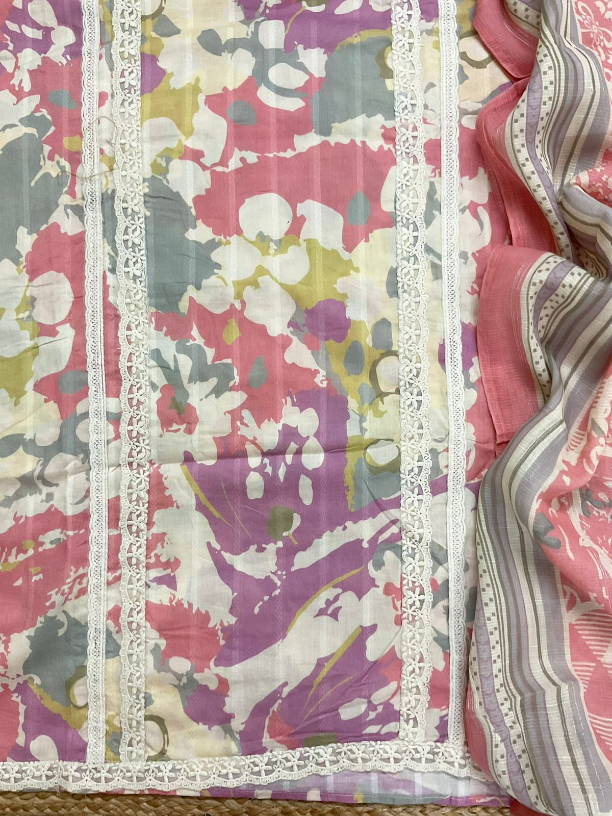 Pure Cotton Printed Embroidered Suit - Pink