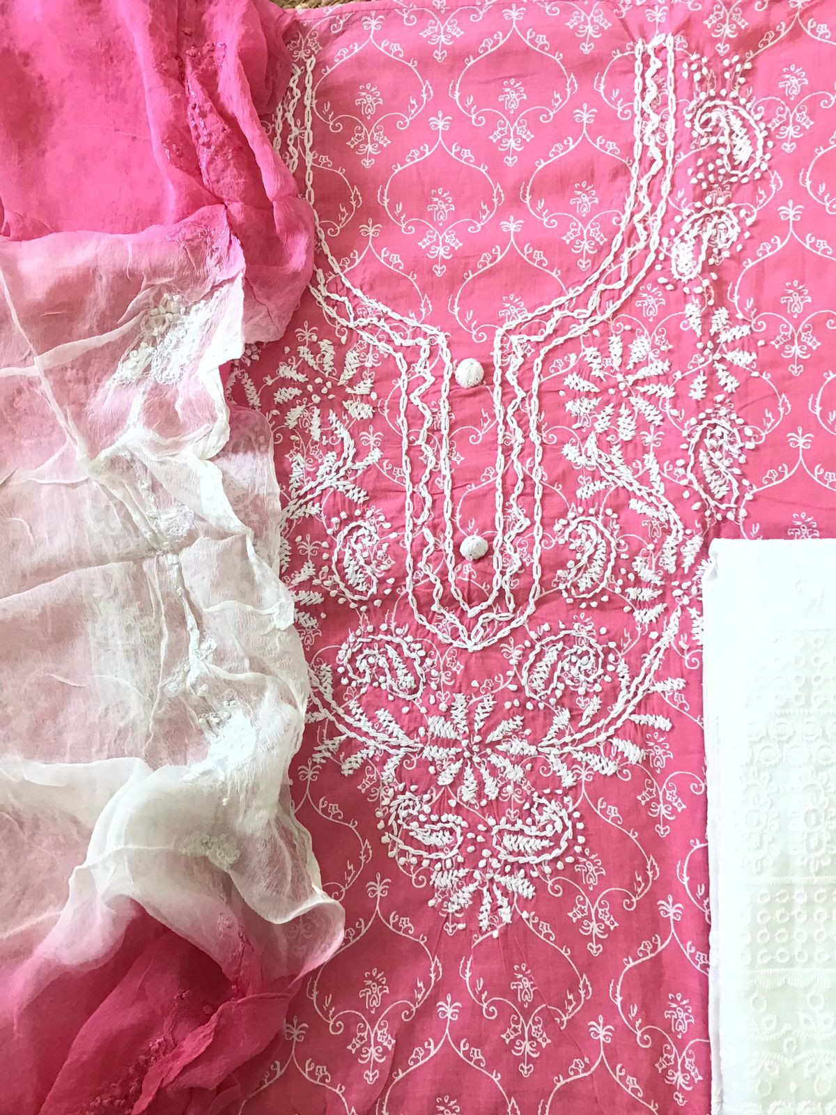 Pure Cotton Printed Embroidered Suit - Pink