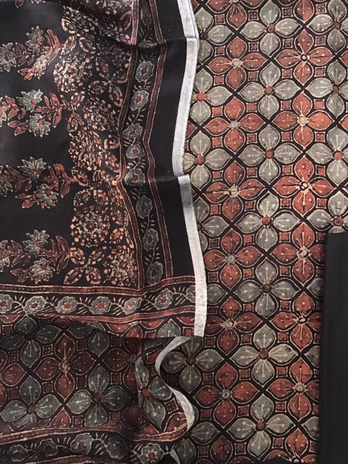 Pure Linen Jute Cotton Ajrakh Printed Suit - Black