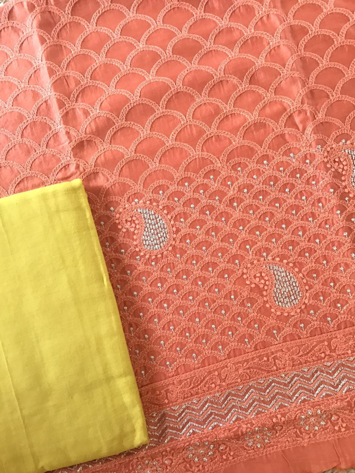 Pure Chanderi Silk Embroidered Suit - Orange