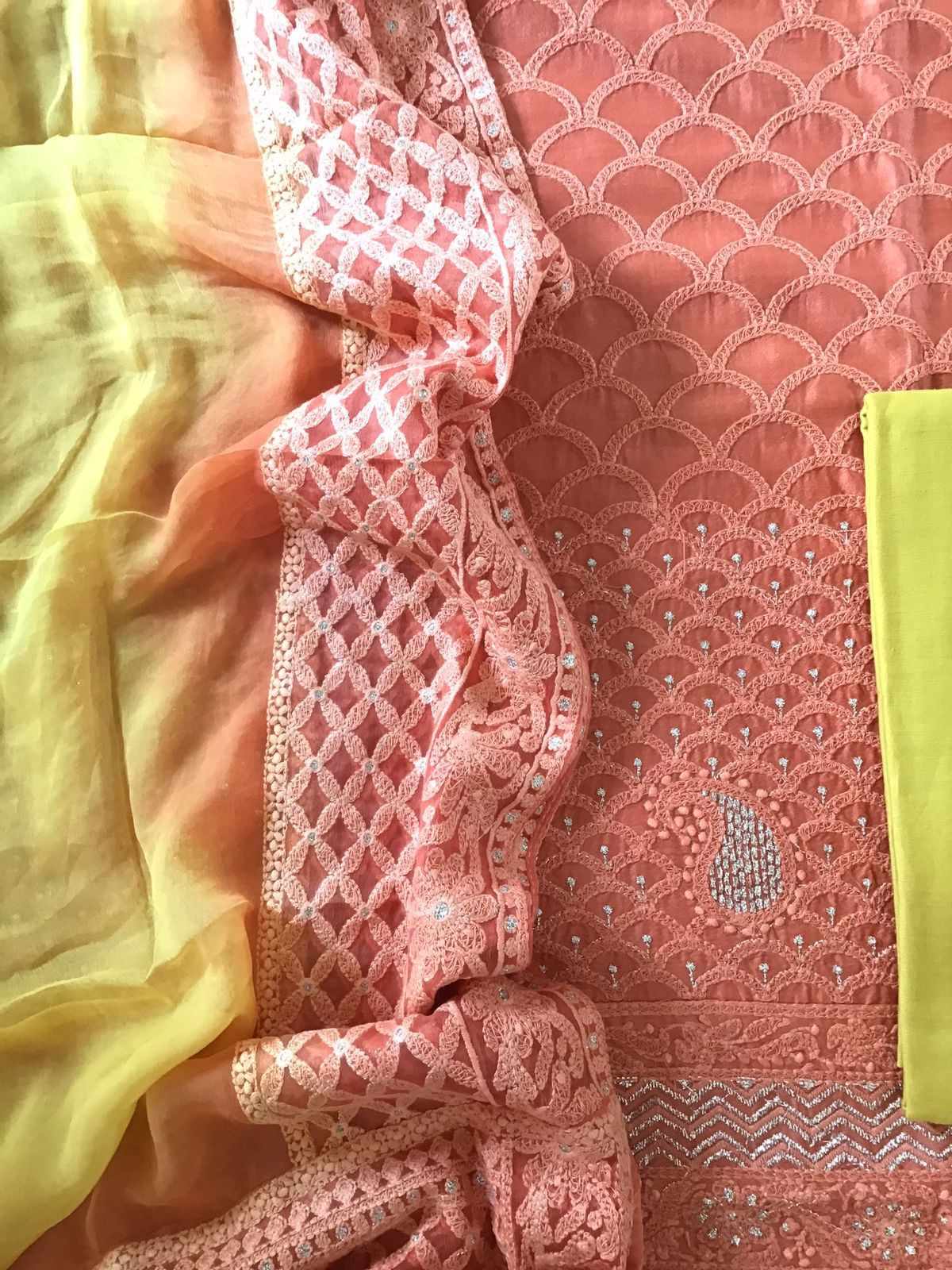 Pure Chanderi Silk Embroidered Suit - Orange