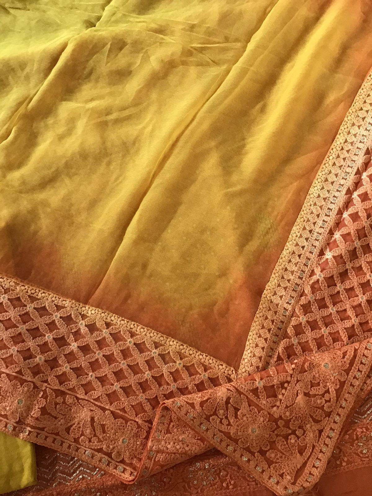 Pure Chanderi Silk Embroidered Suit - Orange