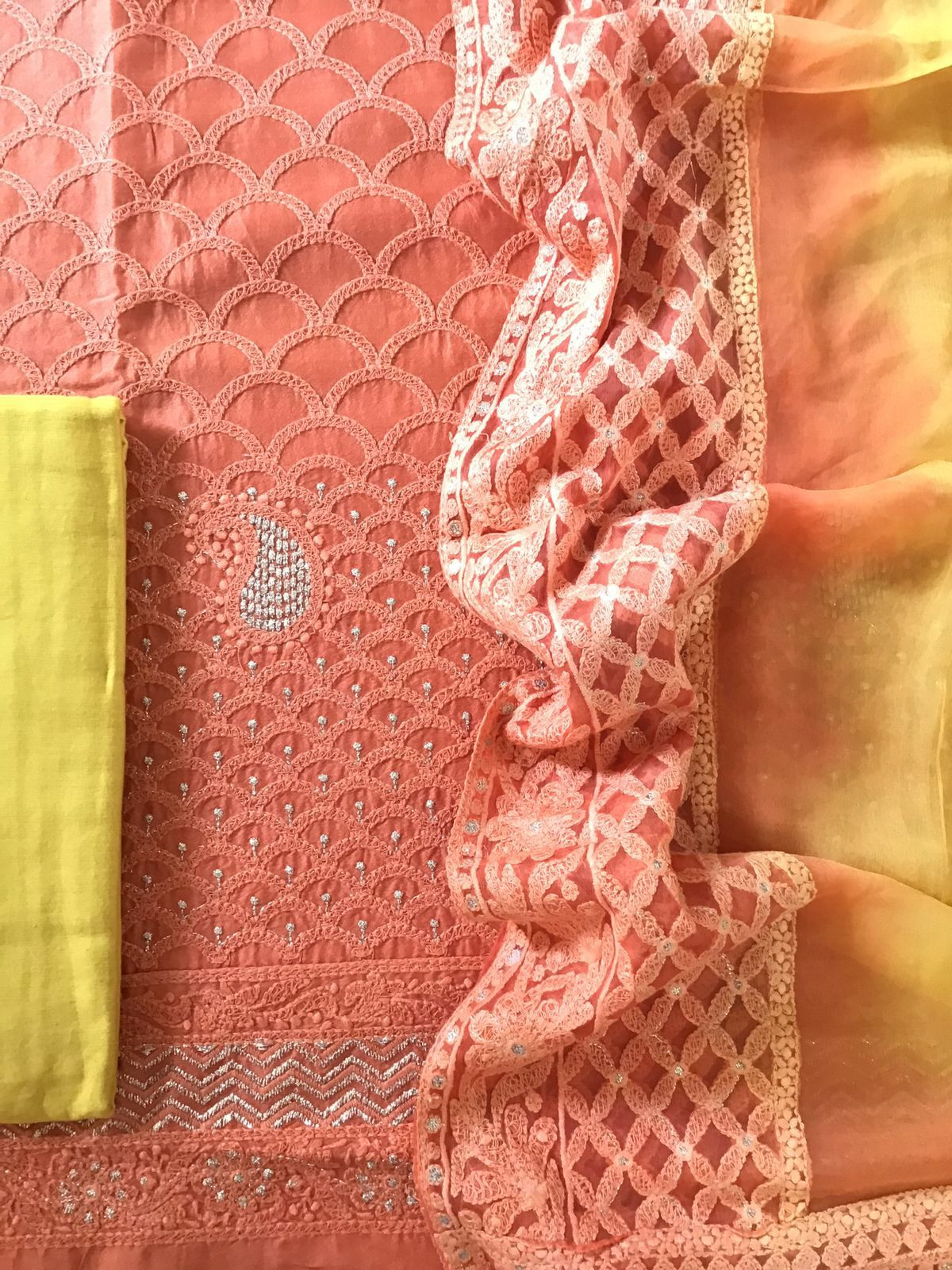 Pure Chanderi Silk Embroidered Suit - Orange