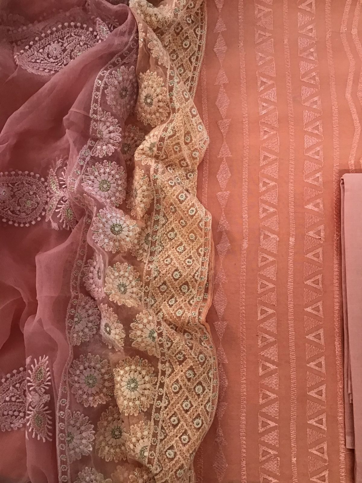 Pure Chanderi Silk Embroidered Suit - Peach
