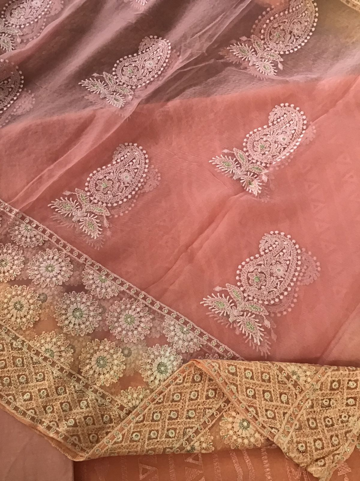 Pure Chanderi Silk Embroidered Suit - Peach