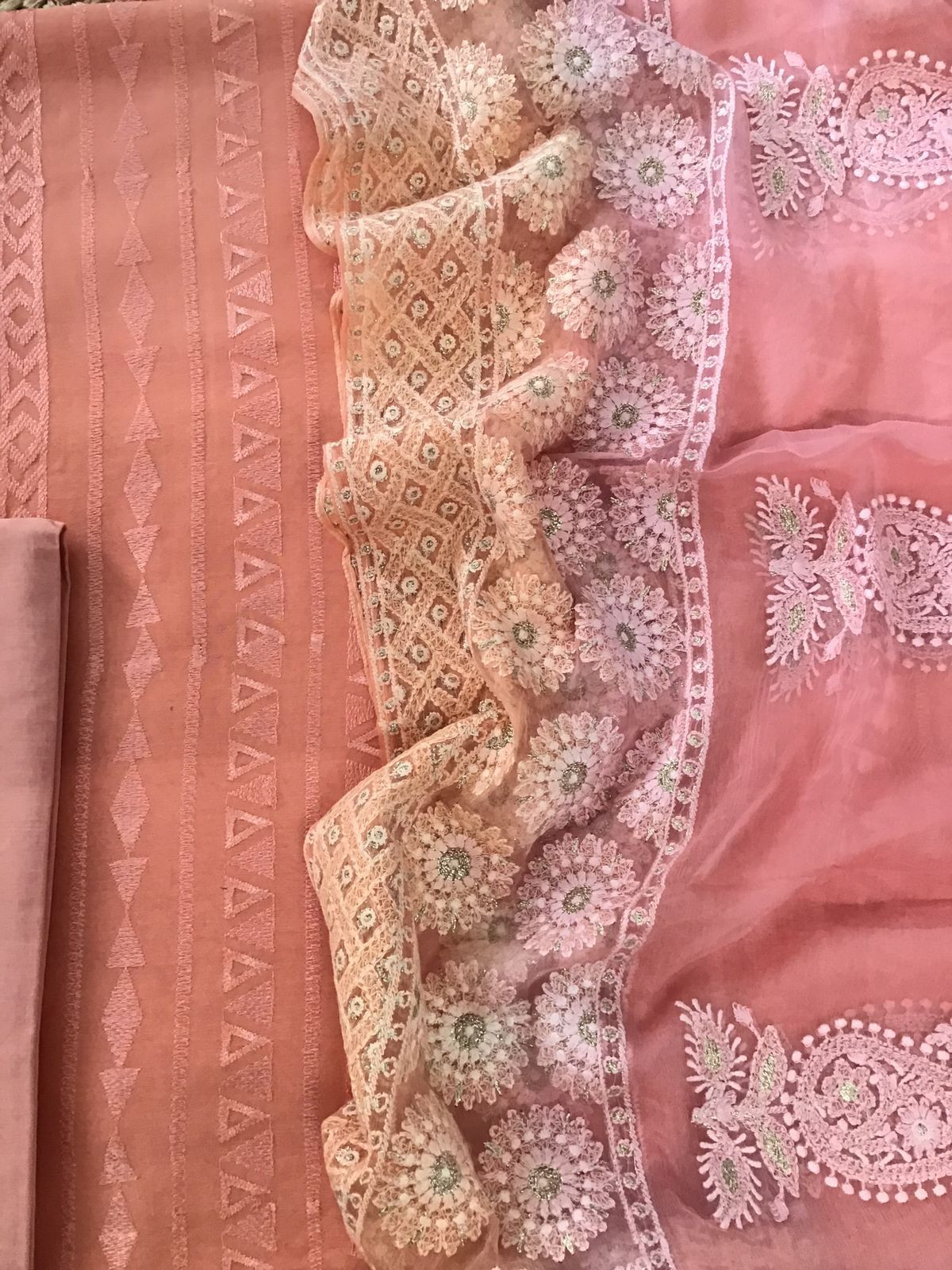 Pure Chanderi Silk Embroidered Suit - Peach