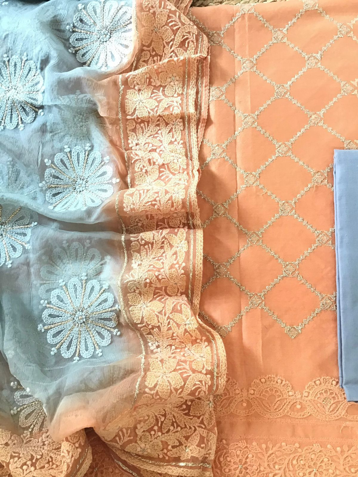 Pure Chanderi Silk Embroidered Suit - Orange