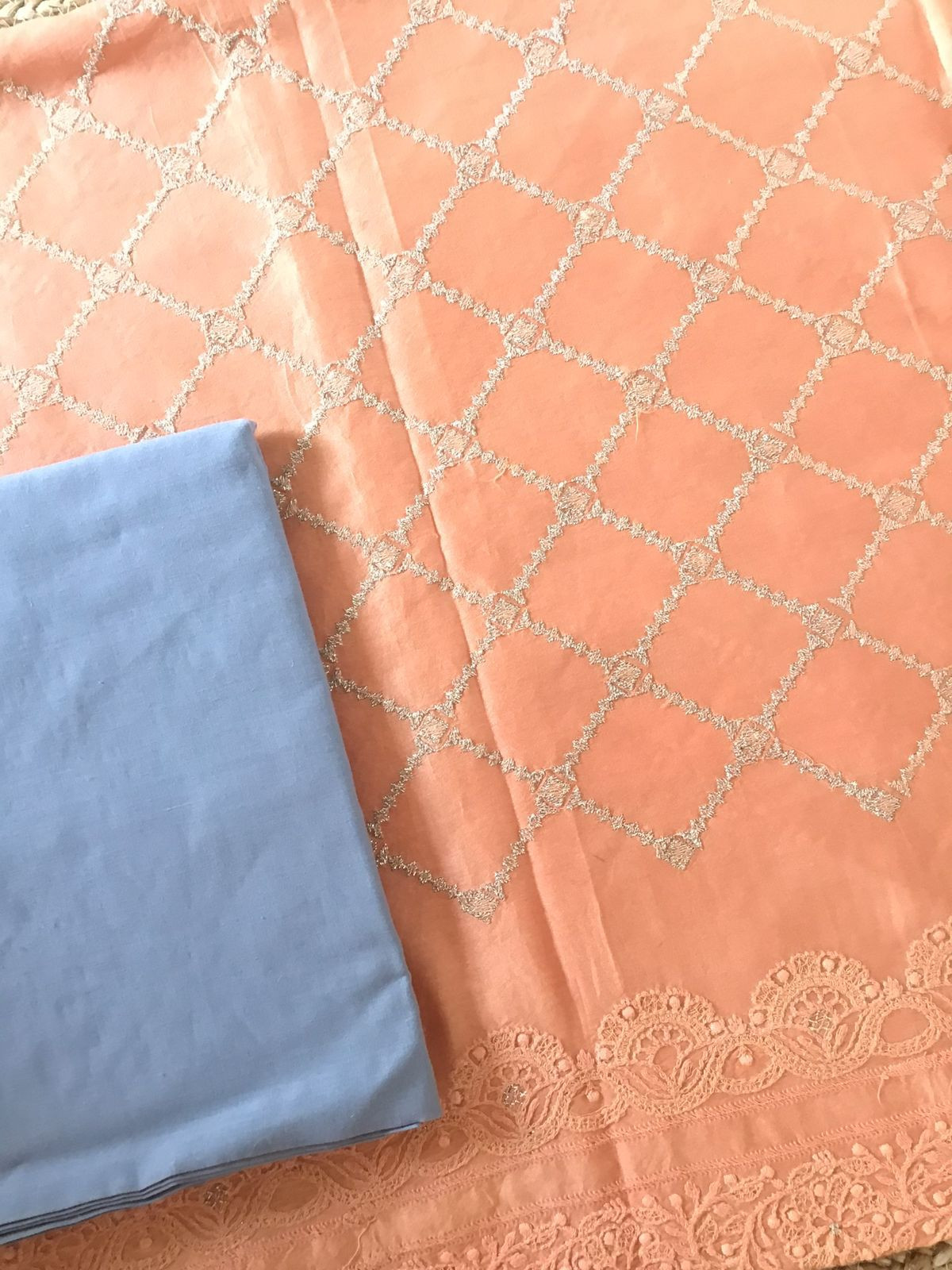 Pure Chanderi Silk Embroidered Suit - Orange