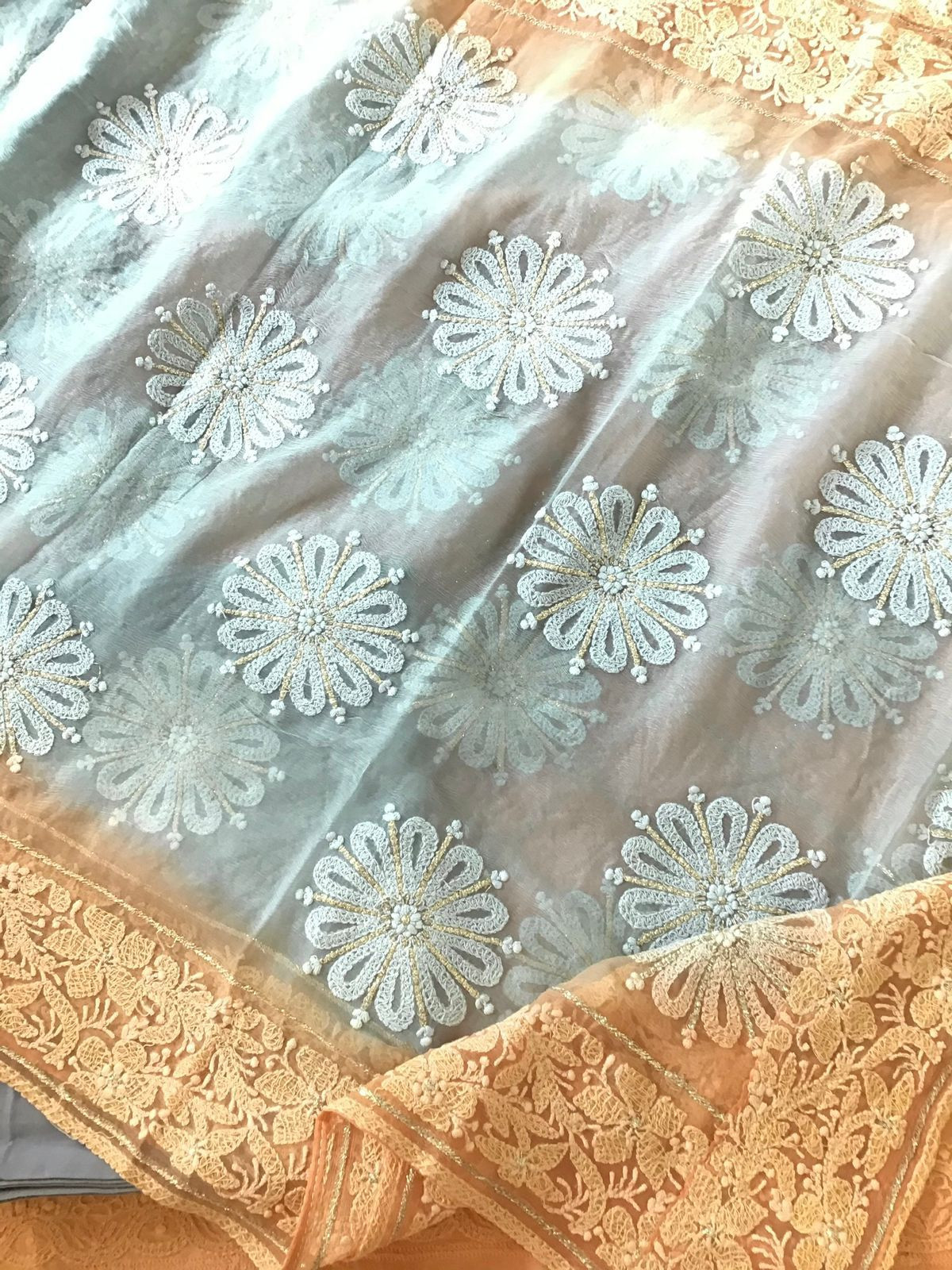 Pure Chanderi Silk Embroidered Suit - Orange