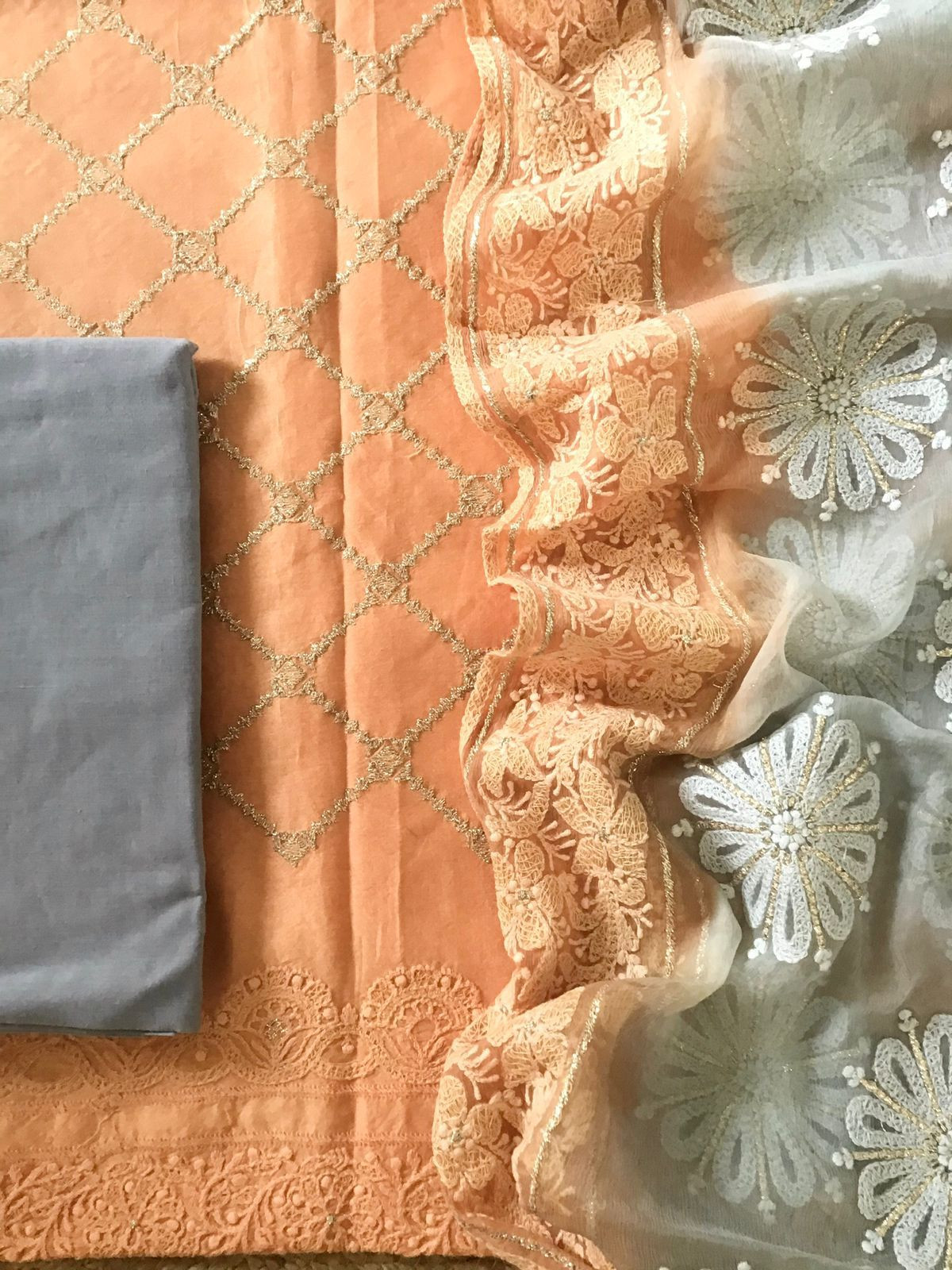 Pure Chanderi Silk Embroidered Suit - Orange