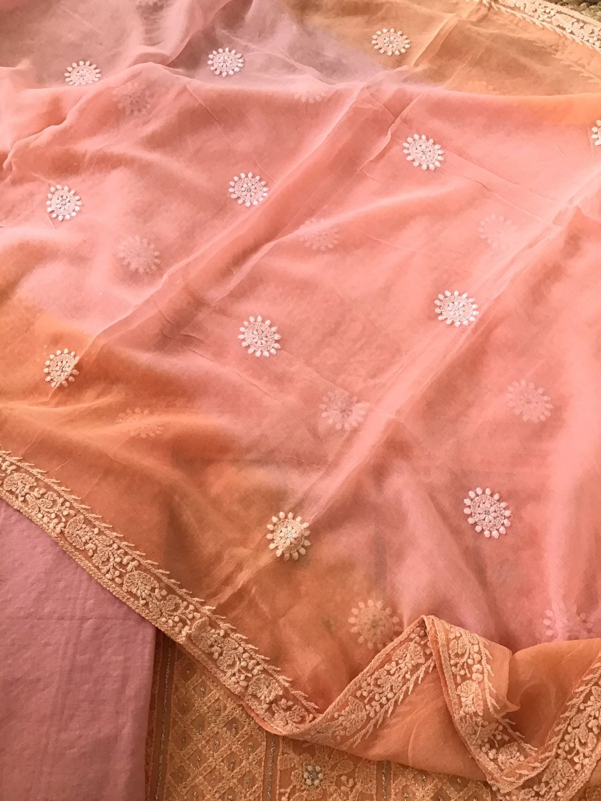 Pure Chanderi Silk Embroidered Suit - Peach