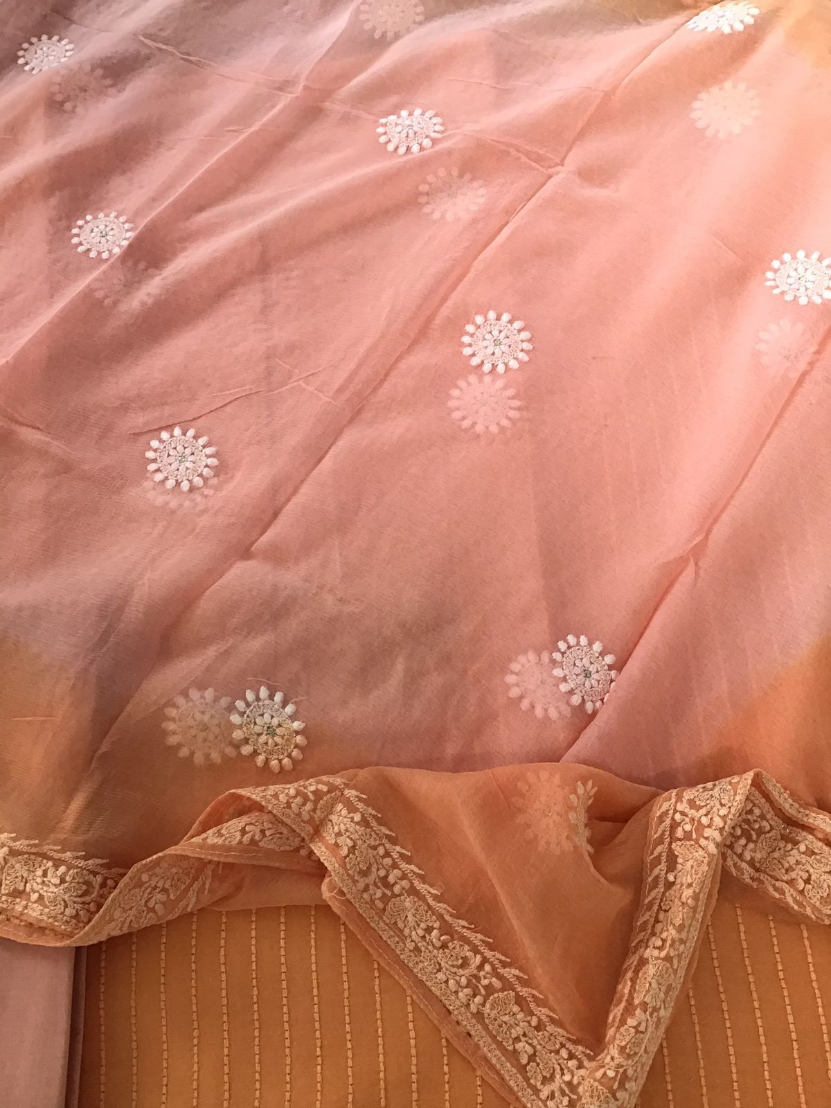 Pure Chanderi Silk Embroidered Suit - Peach